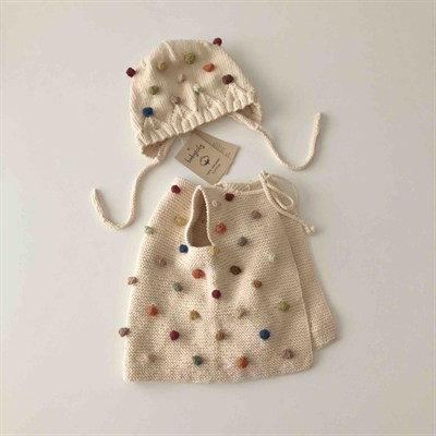 Rainbow Popcorn Vest & Bonnet Set, Natural