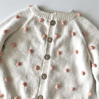 Rainbowpopcorn Cardigan, Snow base × papaya popcorns