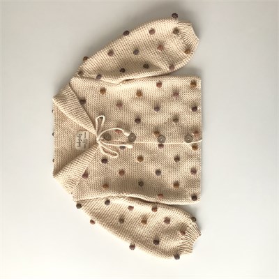 Sailor Rainbow Popcorn Cardigan Long Sleeve, Natural × Brown-Muted Popcorns