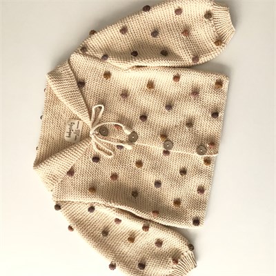 Sailor Rainbow Popcorn Cardigan Long Sleeve, Natural × Brown-Muted Popcorns