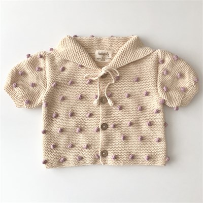 Sailor Rainbow Popcorn Cardigan, Natural × Purple  Popcorns