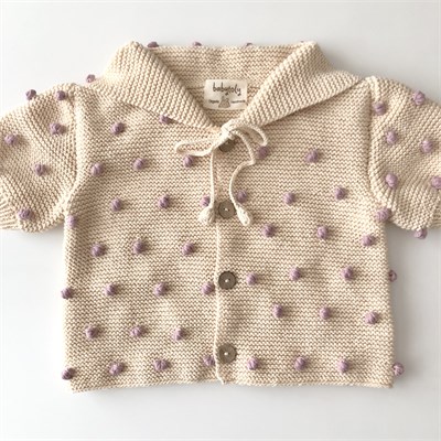 Sailor Rainbow Popcorn Cardigan, Natural × Purple  Popcorns