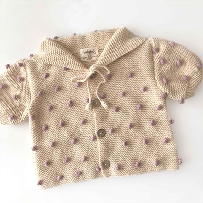 Sailor Rainbow Popcorn Cardigan, Natural × Purple  Popcorns