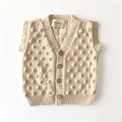 V-Neck Popcorn Vest, Natural