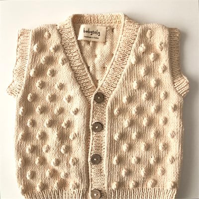 V-Neck Popcorn Vest, Natural