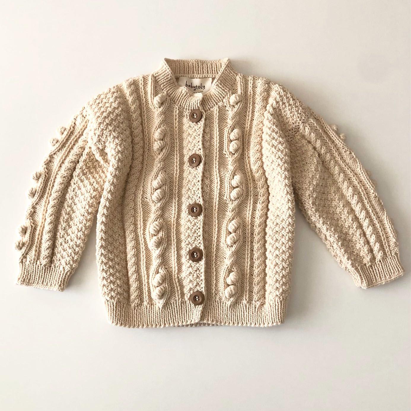 Cable Popcorn Cardigan, Natural