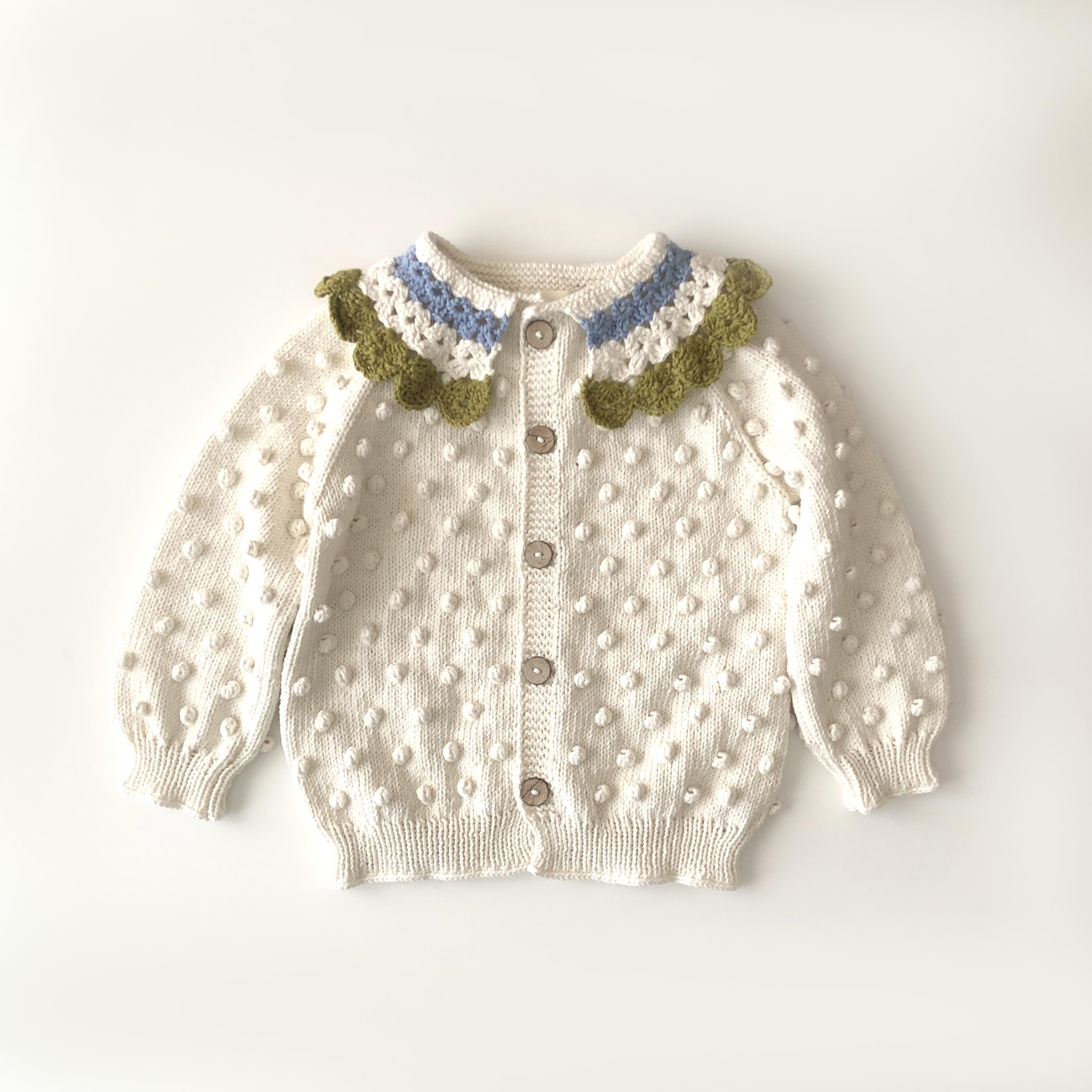 Camille Collar Cardigan, Snow base × Olive Collar