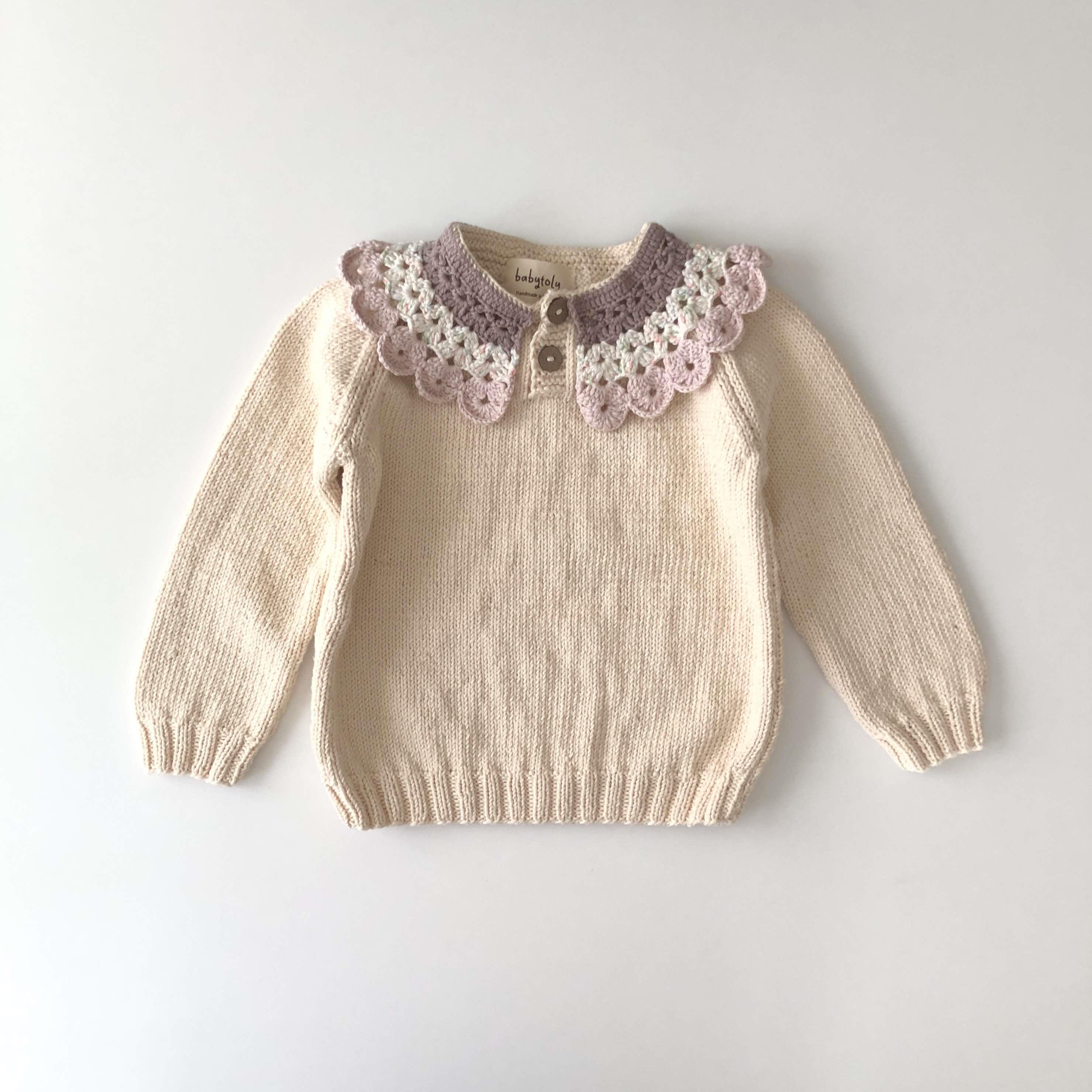 Camille Collar Sweater, Natural × Powderpink Collar