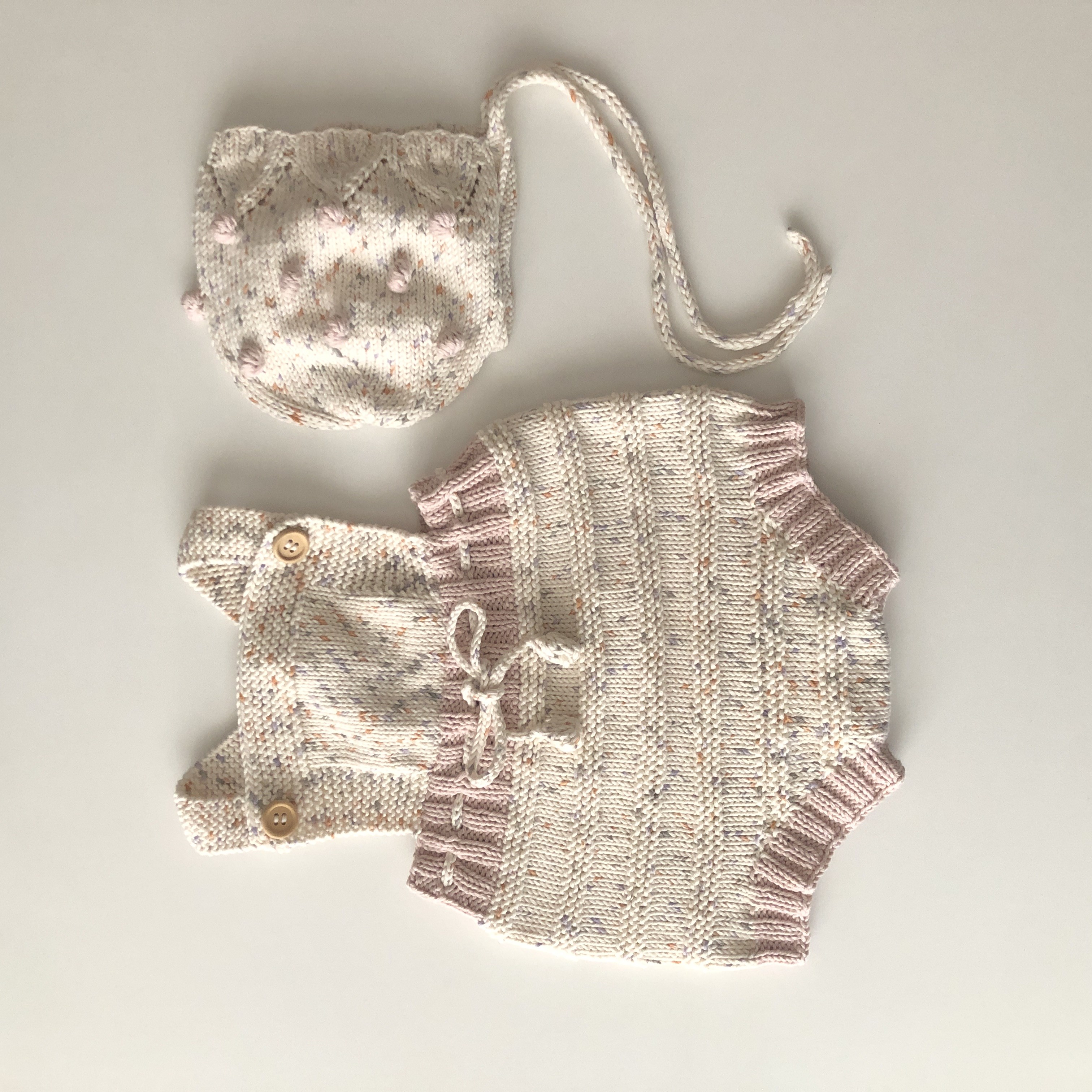Macaron Romper & Blossom Popcorn Bonnet Set, Exclusive Confetti - Citrus × Powder pink