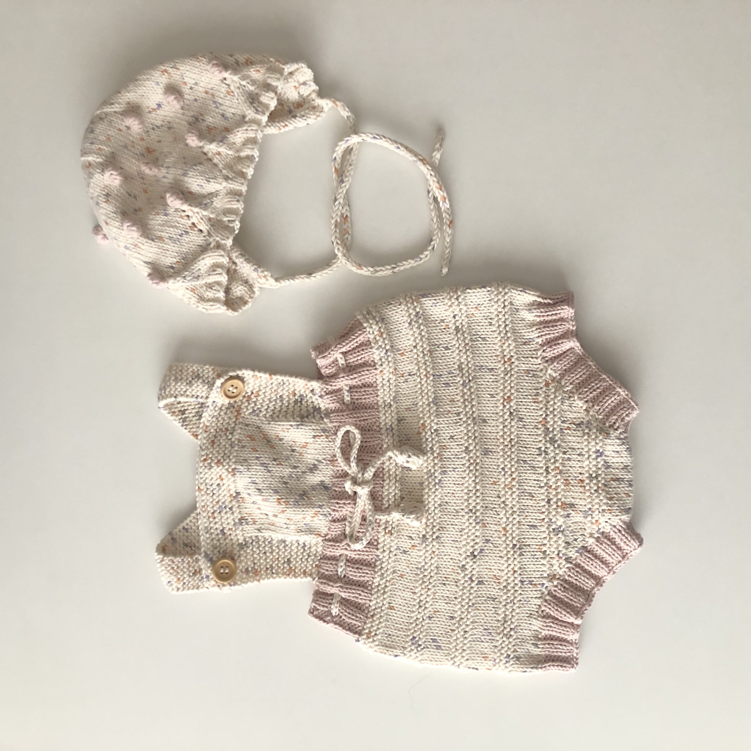 Macaron Romper & Blossom Popcorn Bonnet Set, Exclusive Confetti - Custom Color