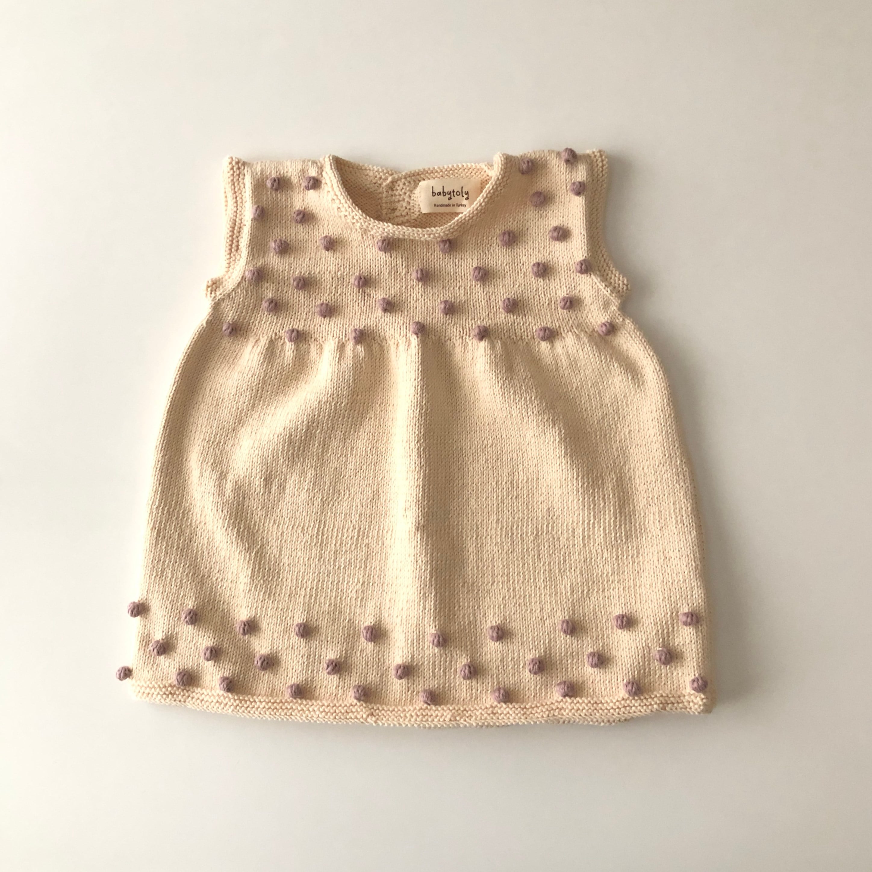 Popcorn Dress, Natural × Dusty rose popcorns