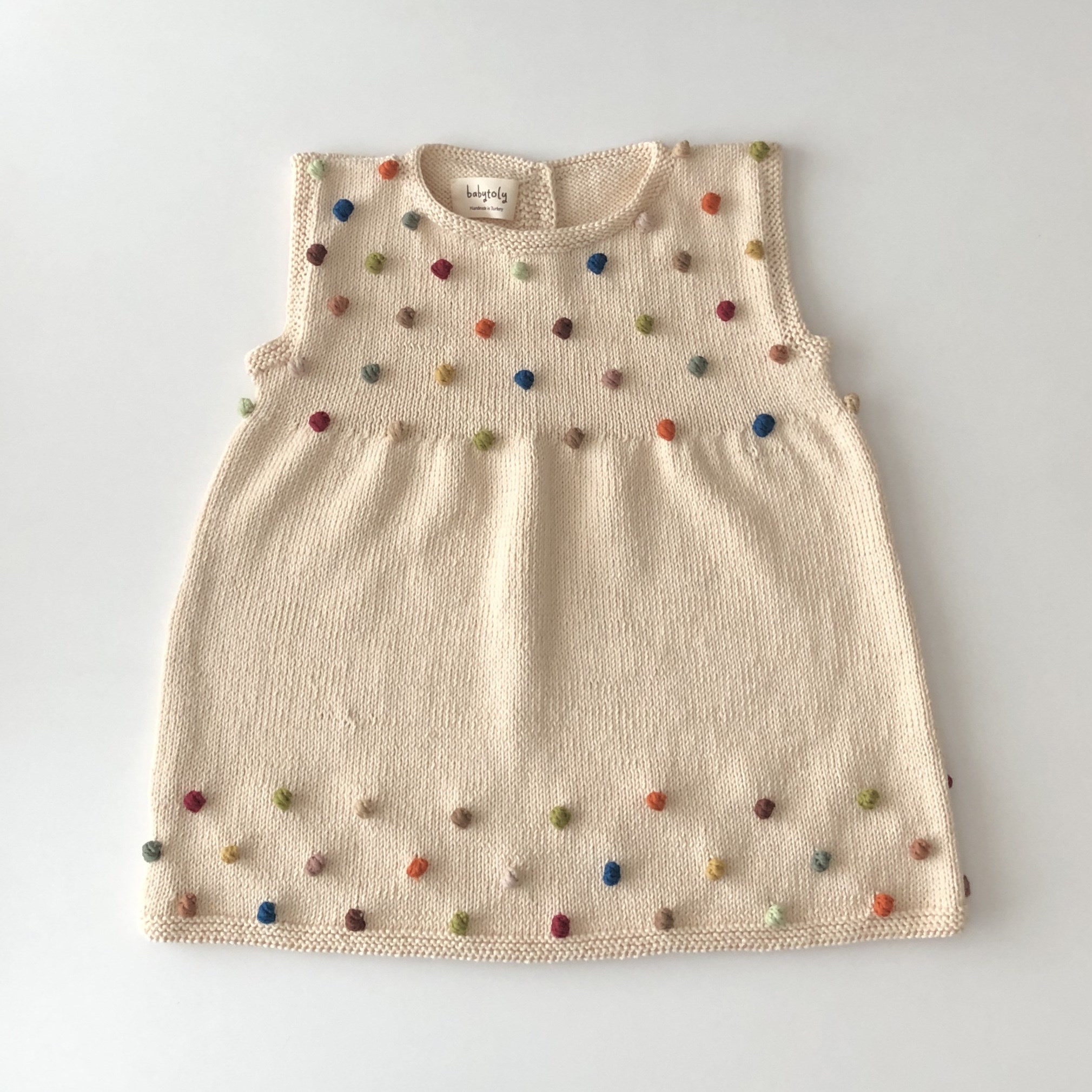 Popcorn Dress, Natural × Rainbow popcorns