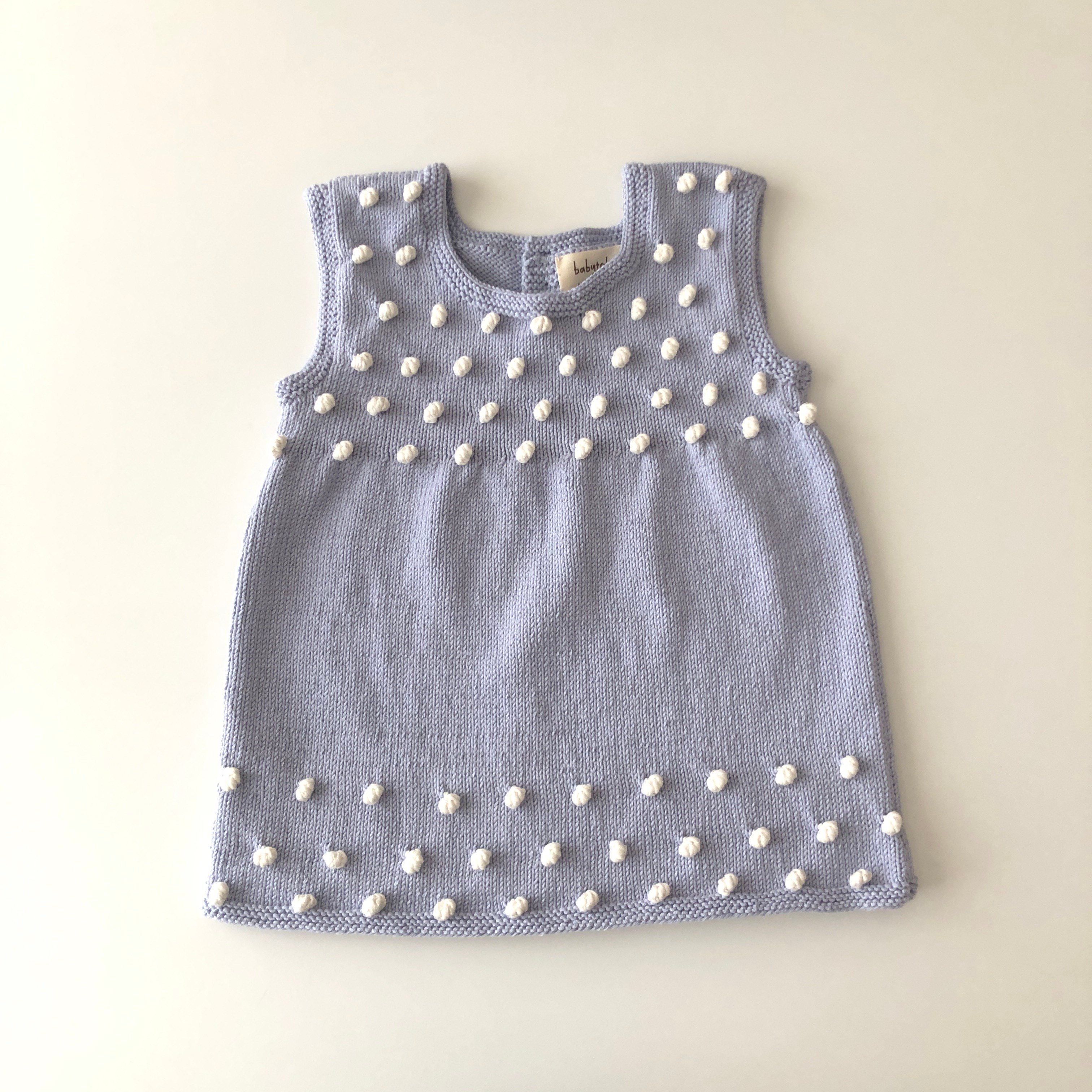 Popcorn Dress, Periwinkle × Snow popcorns