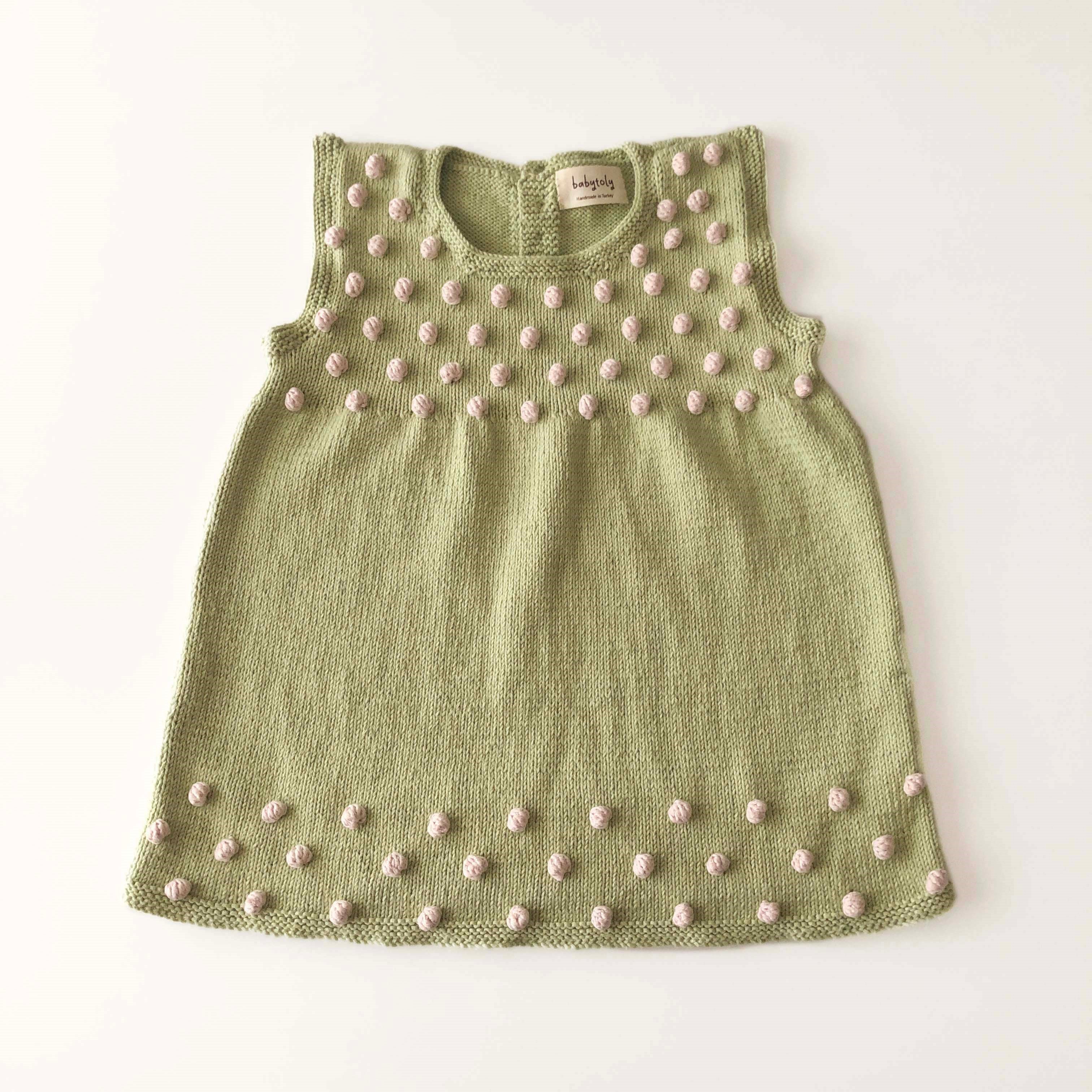 Popcorn Dress, Pistachio × Powder pink popcorns