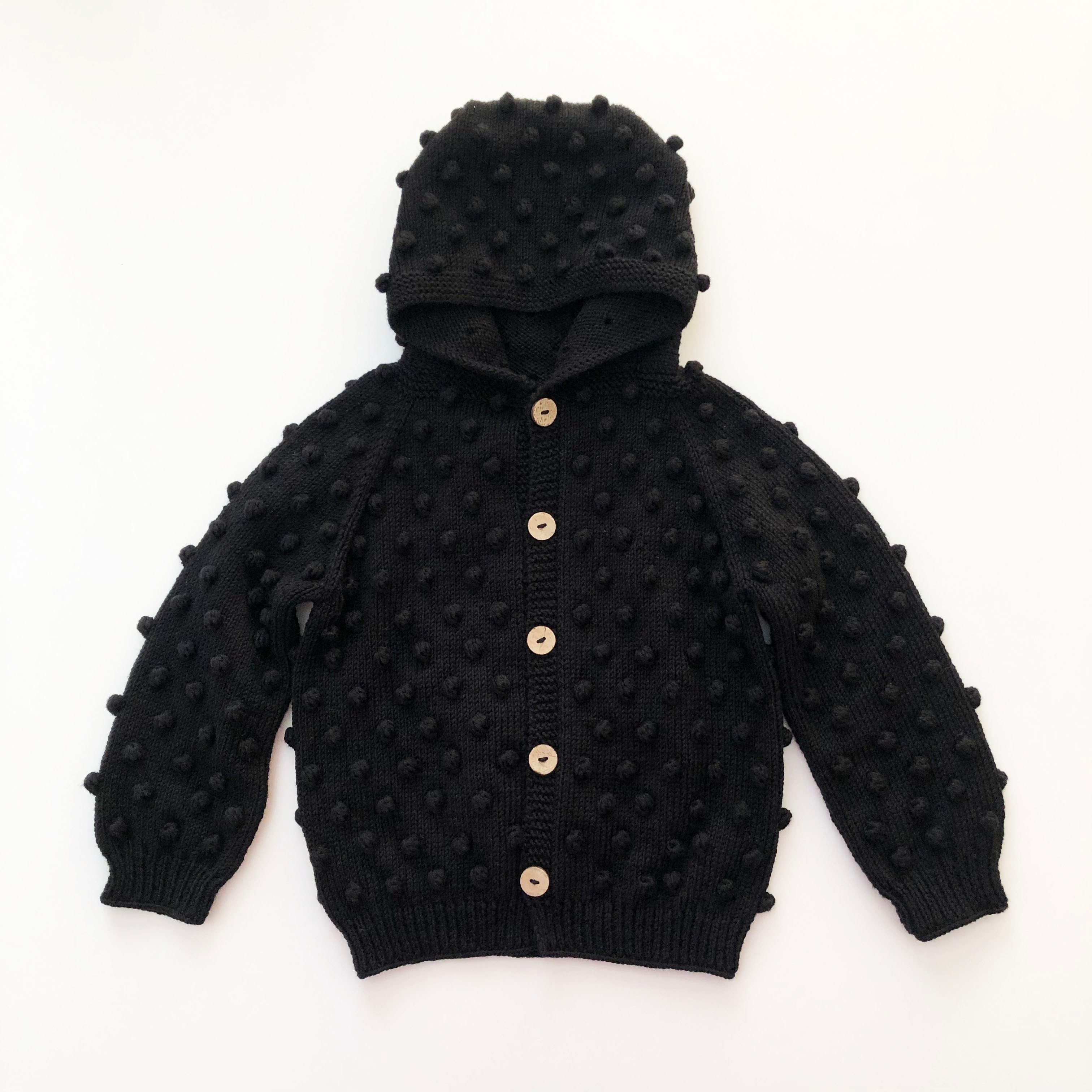 Popcorn Hoodie Cardigan, Black