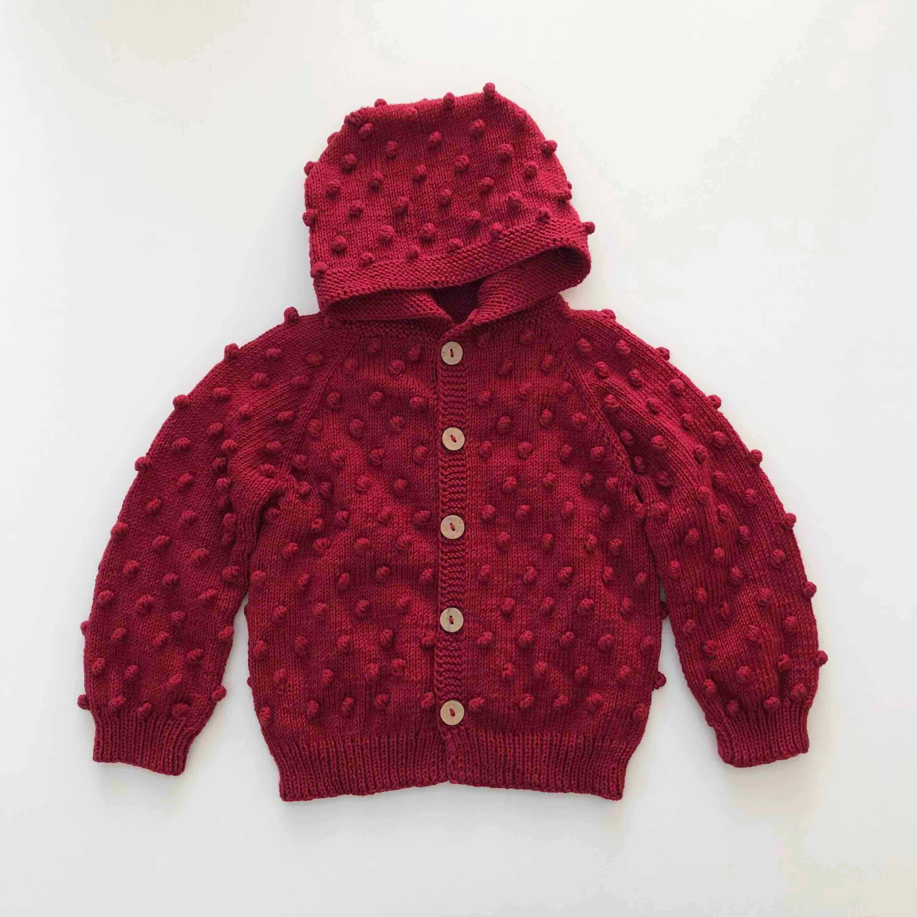 Popcorn Hoodie Cardigan, Deep red