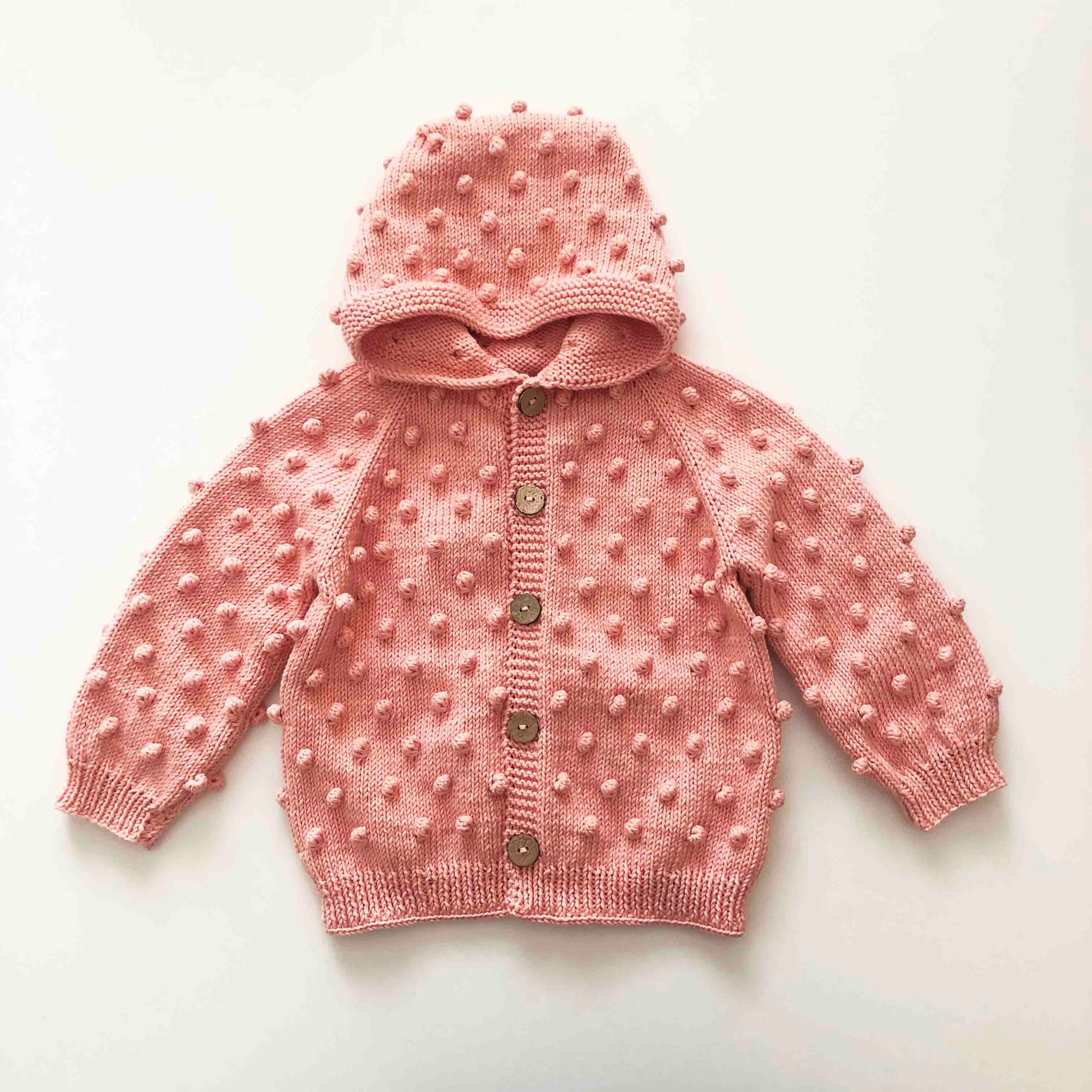 Popcorn Hoodie Cardigan, Salmon pink