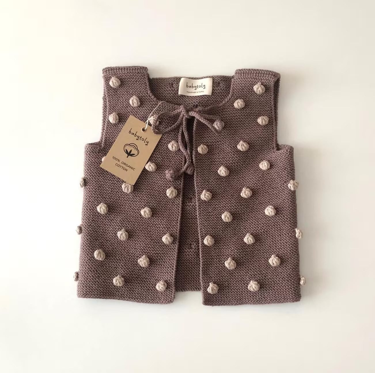 Popcorn Vest, Mink × beige popcorns