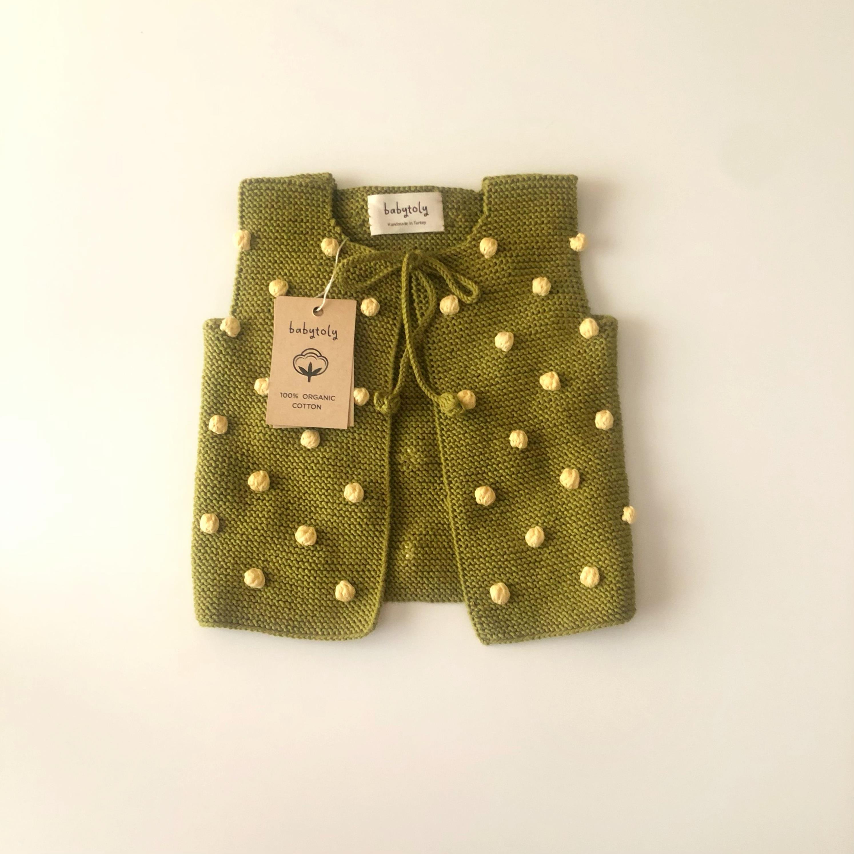 Popcorn Vest, olive+canary