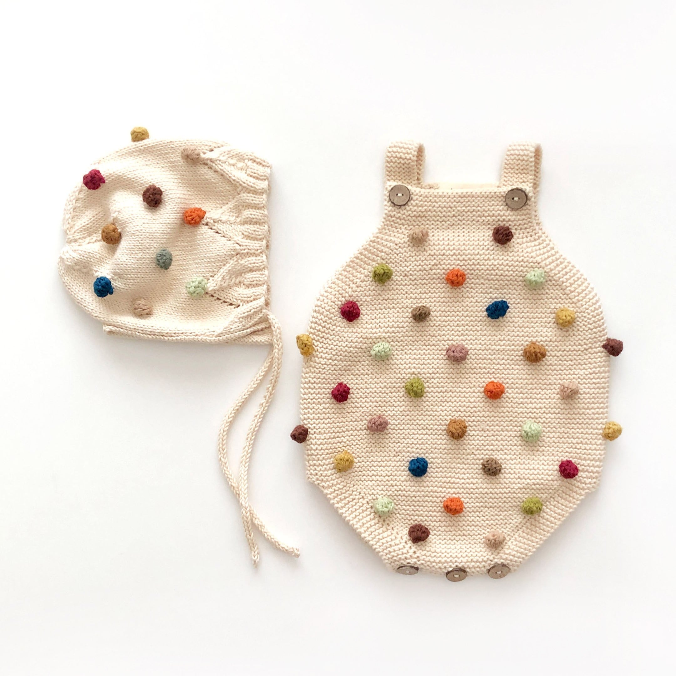 Rainbow Popcorn Romper & Bonnet Set, Natural