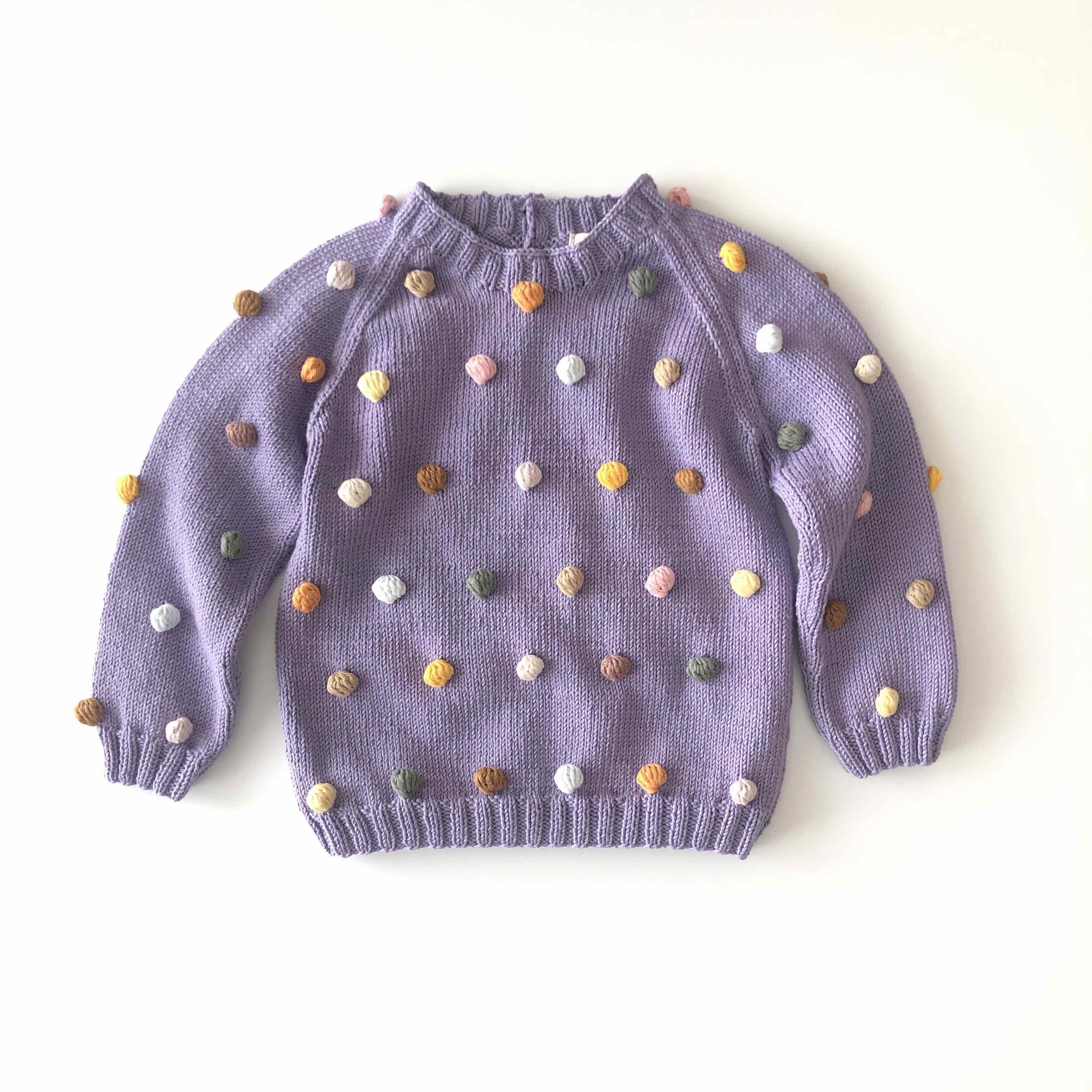Rainbow Popcorn Sweater, Lavender,Knit Stitch