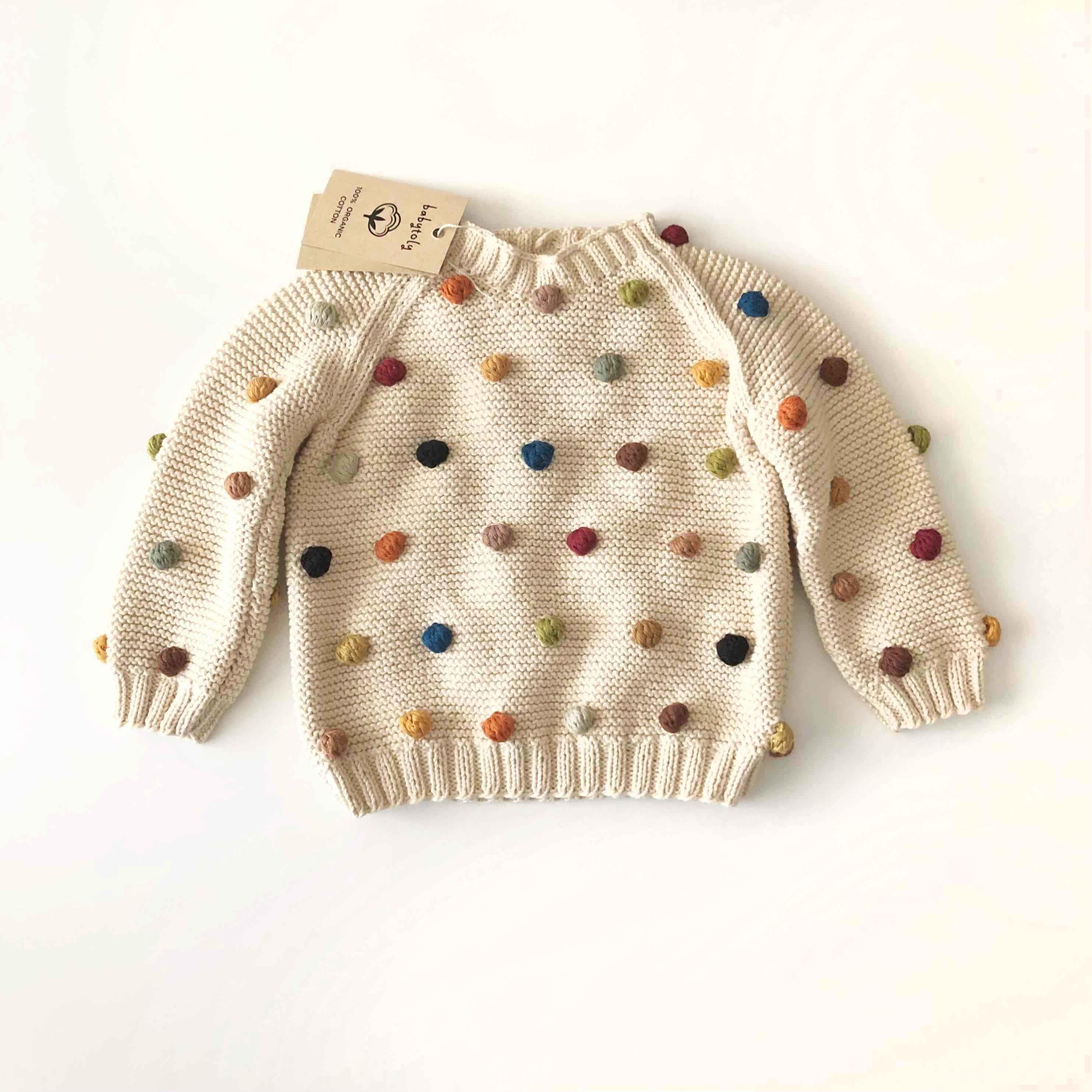Rainbow Popcorn Sweater, Natural,Purl Stitch
