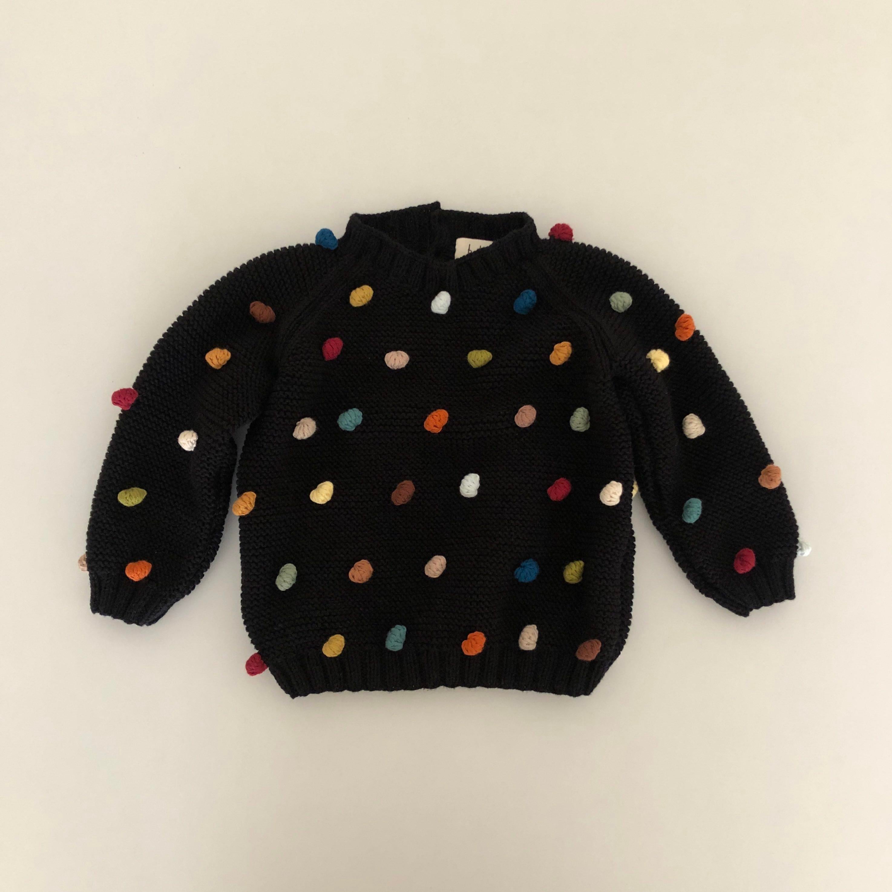Rainbow Popcorn Sweater,Black,Purl Stitch