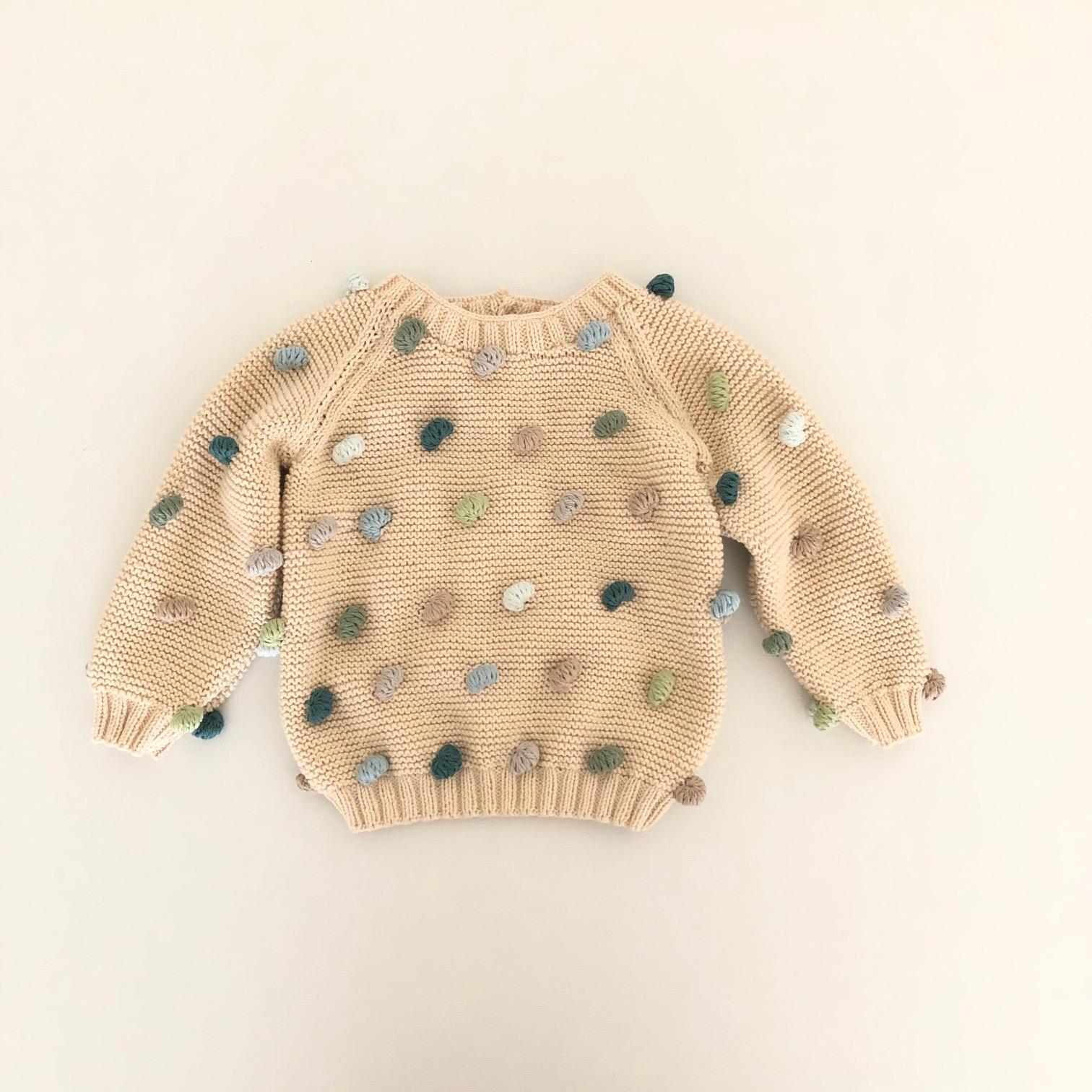Rainbow Popcorn Sweater,Natural+Blugreen Popcorns,Purl Stitch