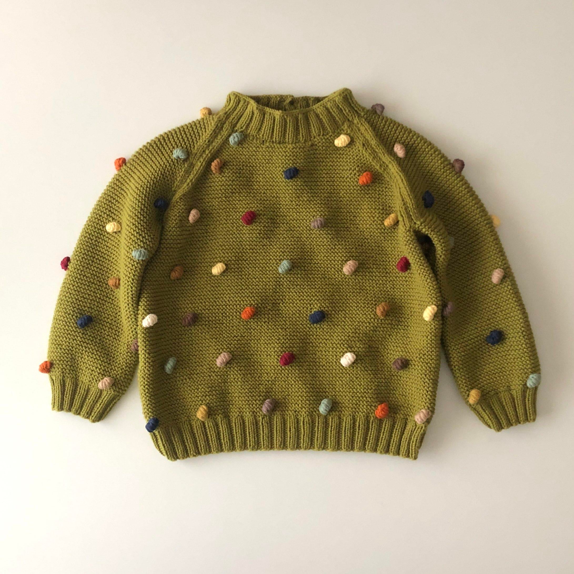 Rainbow Popcorn Sweater,Olive,Purl Stitch