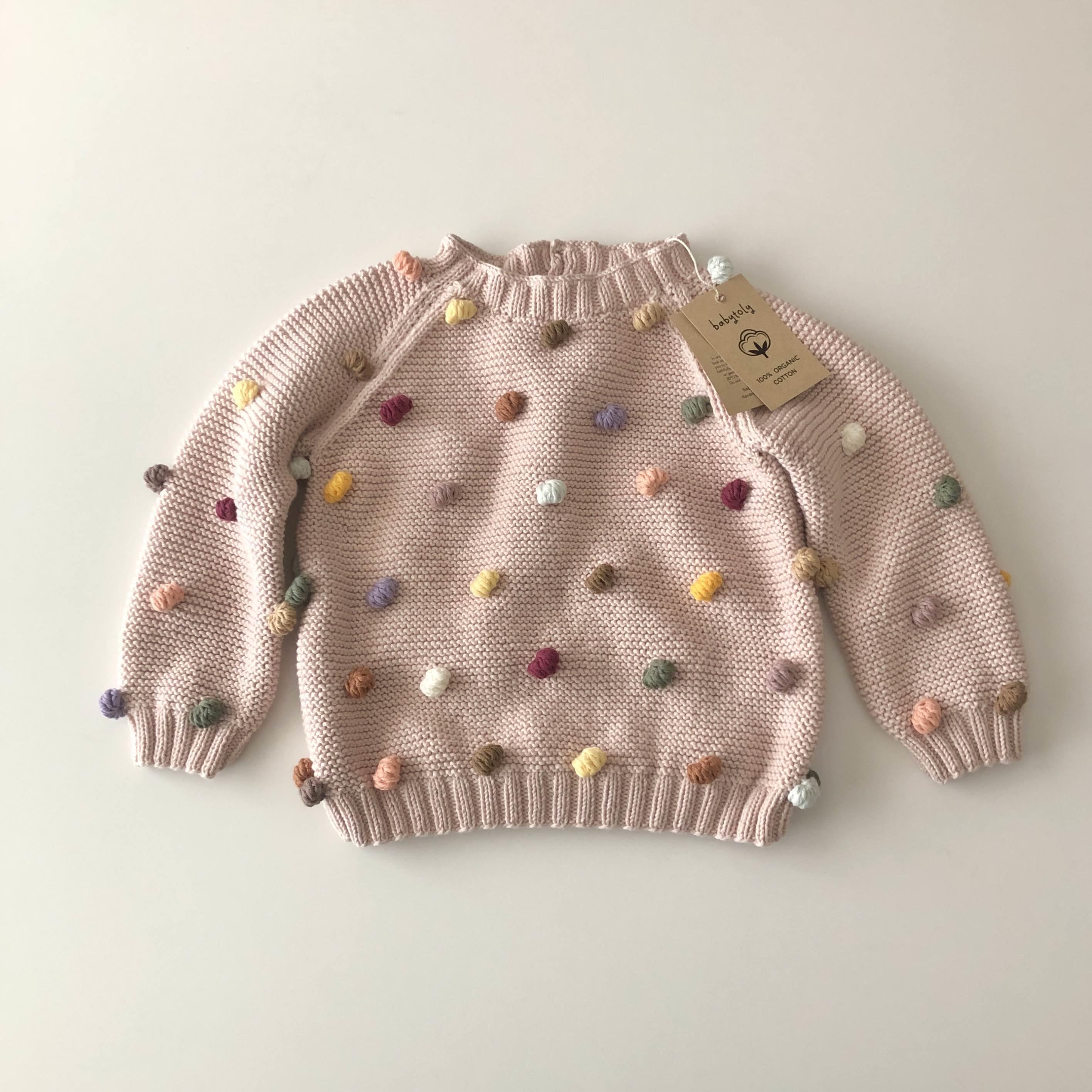 Rainbow Popcorn Sweater,Powder pink,Purl Stitch