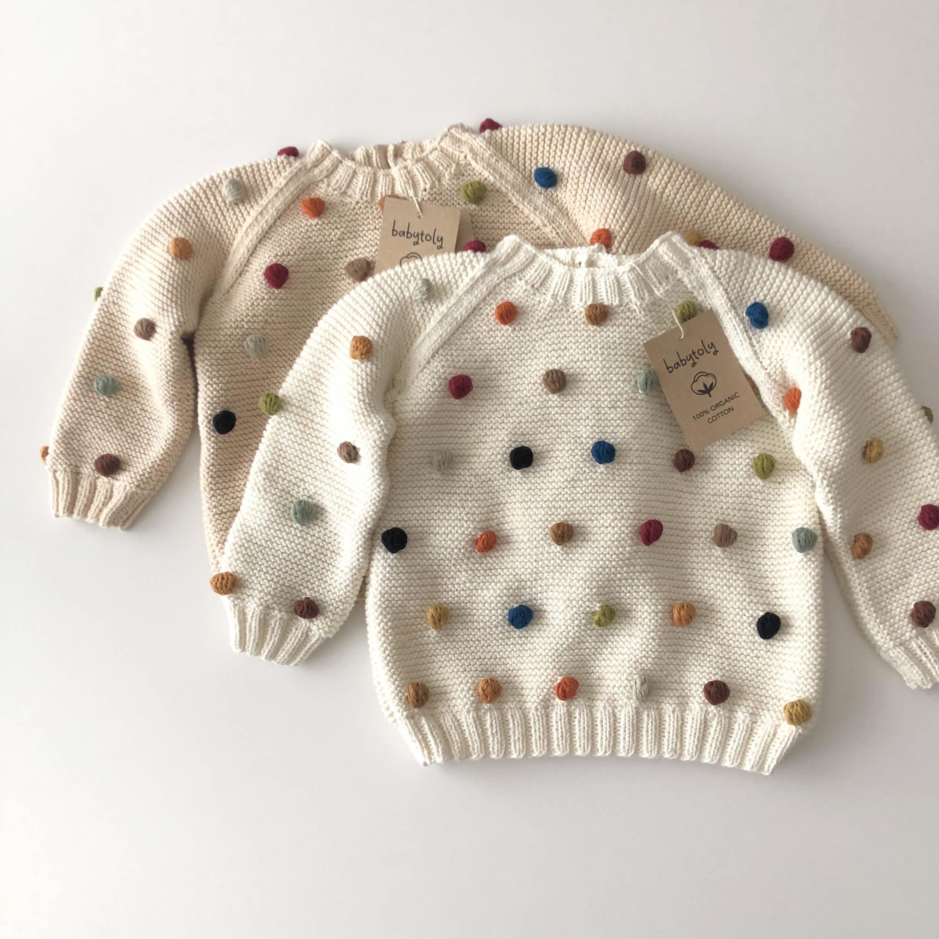 Rainbow Popcorn Sweater,Snow,Purl Stitch