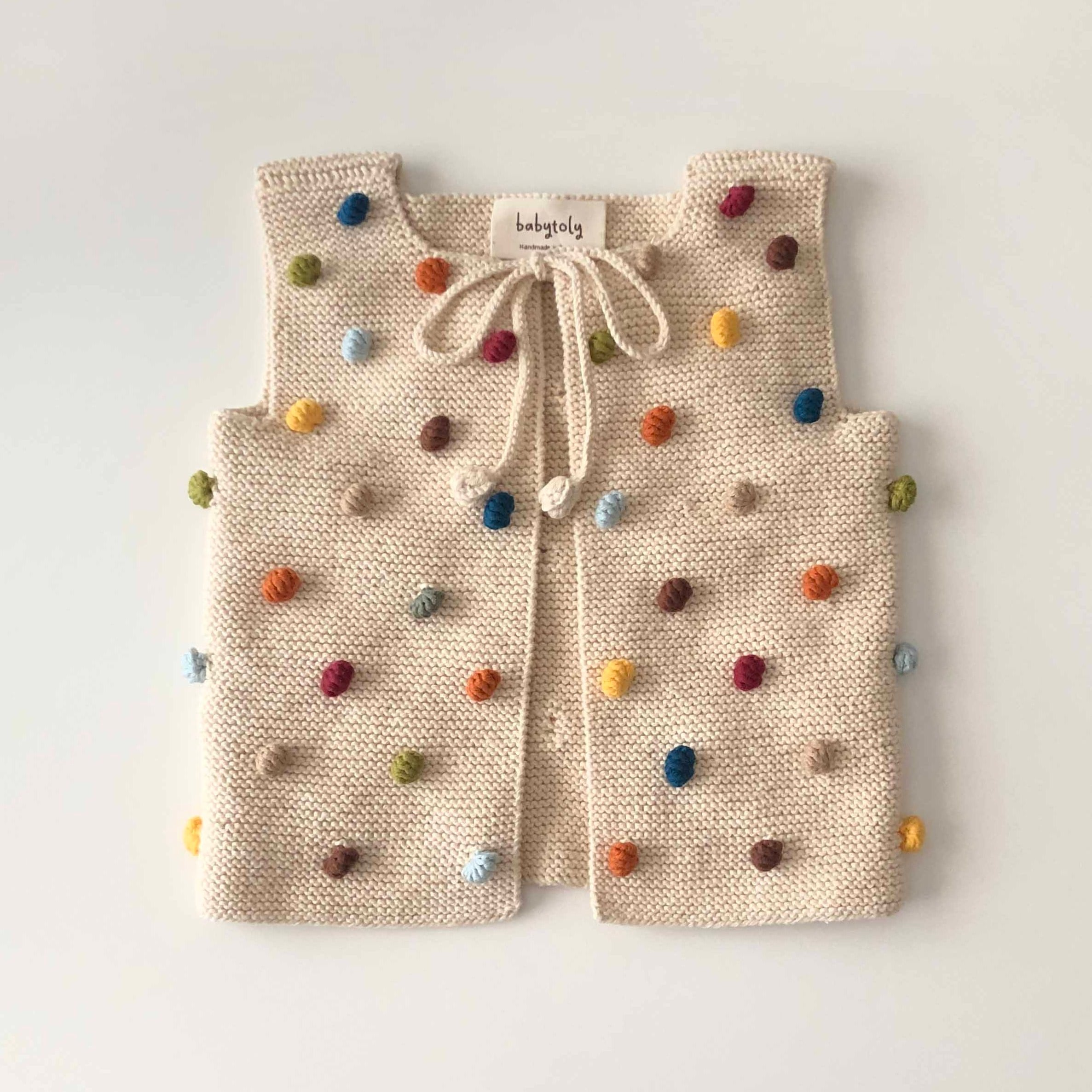 Rainbow Popcorn Vest & Beanie Set, Natural
