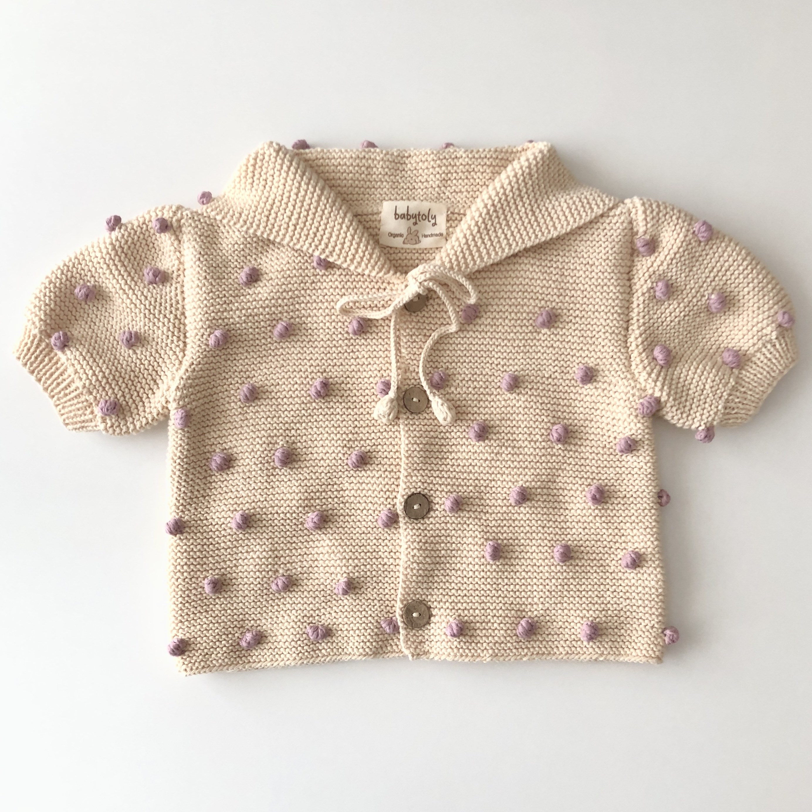 Sailor Rainbow Popcorn Cardigan, Natural × Purple  Popcorns