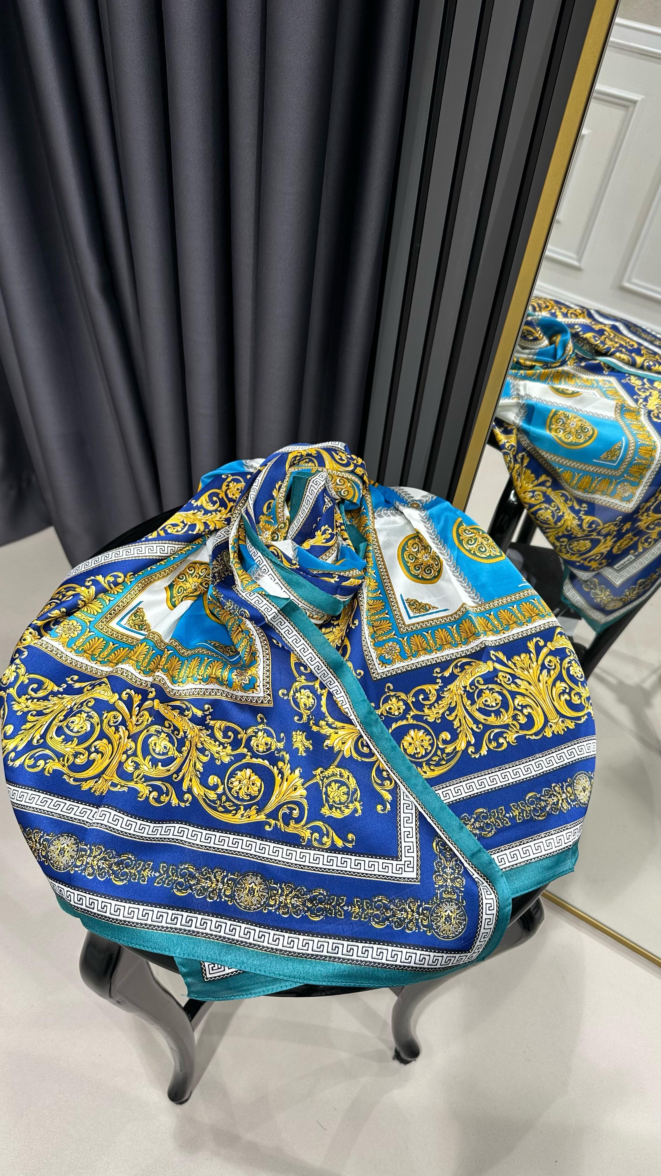 ETNİK V DESEN ŞAL MAVİ