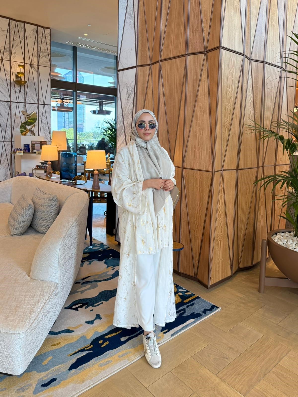 İTHAL KETEN TASARIM ABAYA SETİ BEYAZ