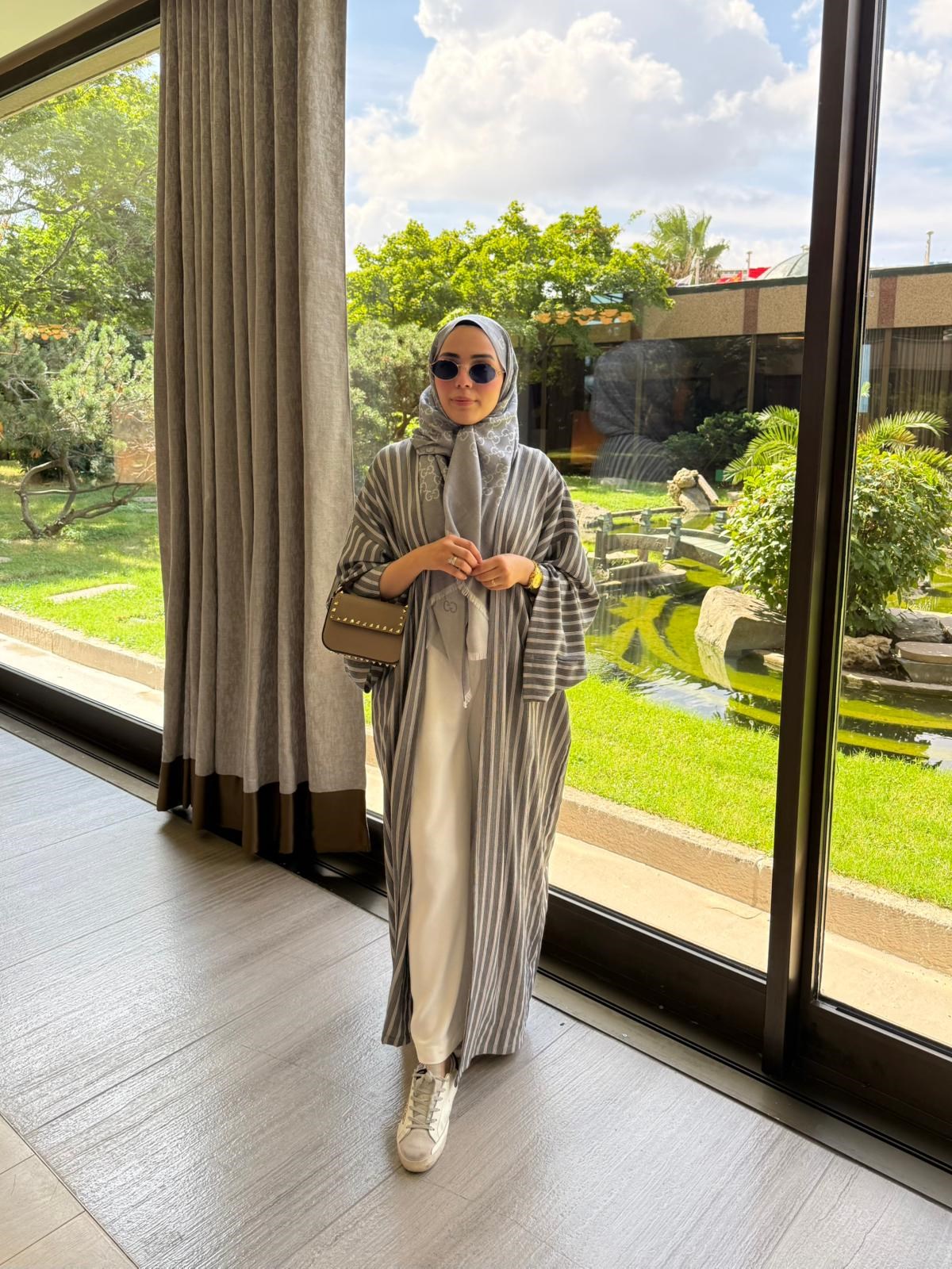 İTHAL KETEN TASARIM ABAYA SETİ GRİ