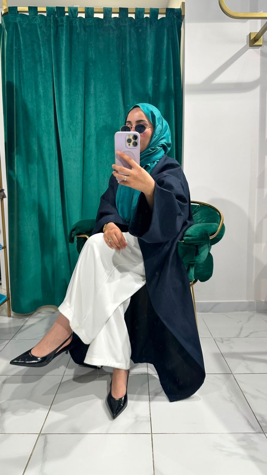 İTHAL KETEN TASARIM ABAYA SETİ LACİVERT