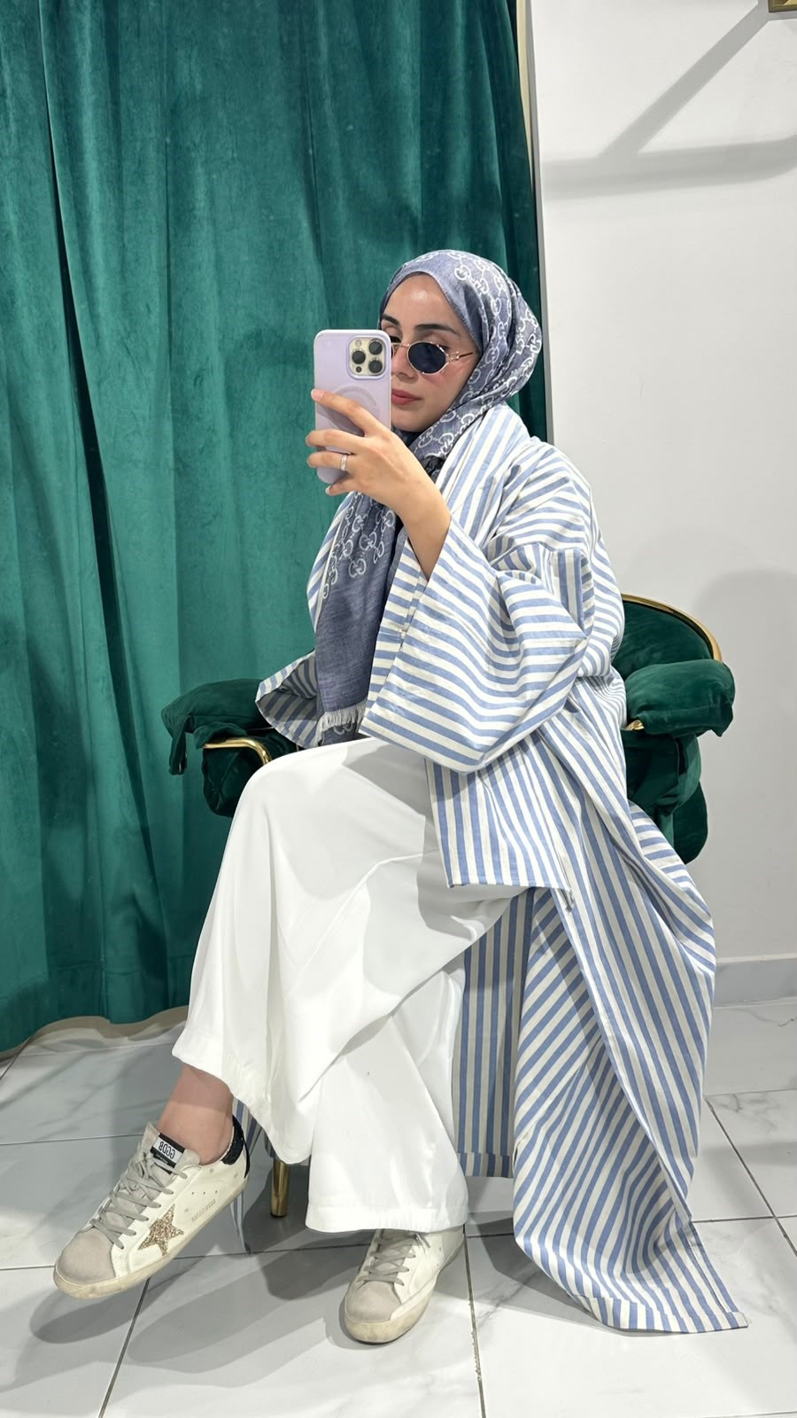 İTHAL KETEN TASARIM ABAYA SETİ MAVİ 