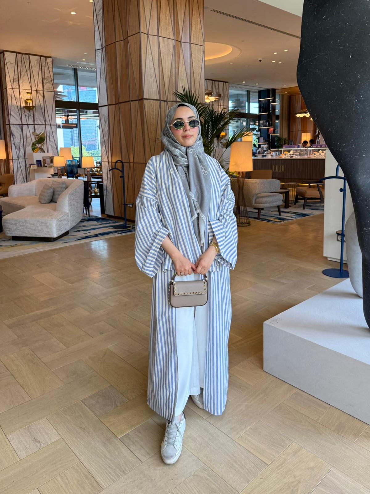 İTHAL KETEN TASARIM ABAYA SETİ MAVİ 