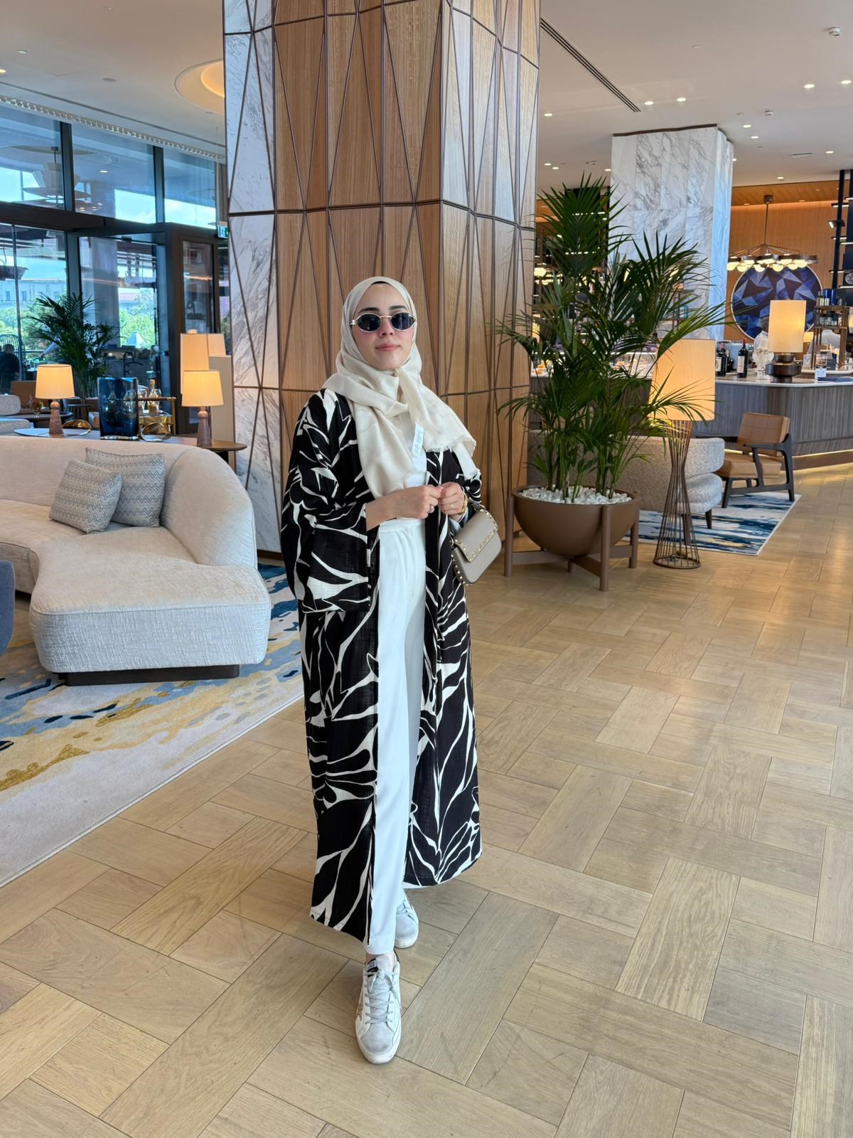 İTHAL KETEN TASARIM ABAYA SETİ SİYAH/BEJ