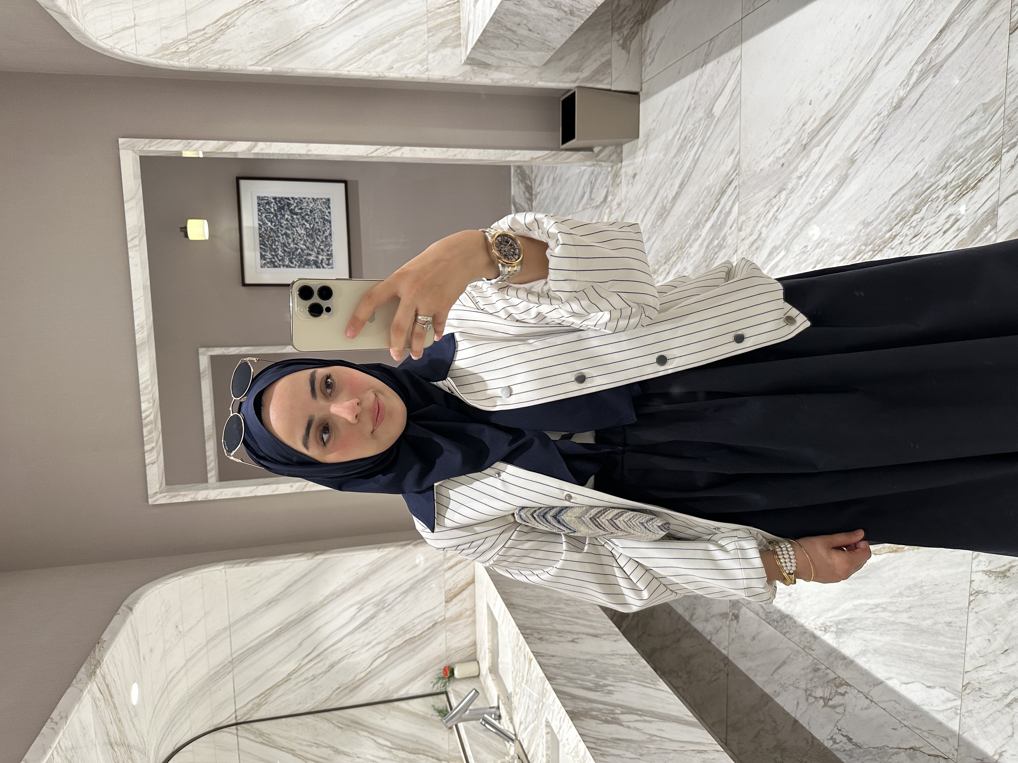Lacivert Çizgili Oversize Ceket