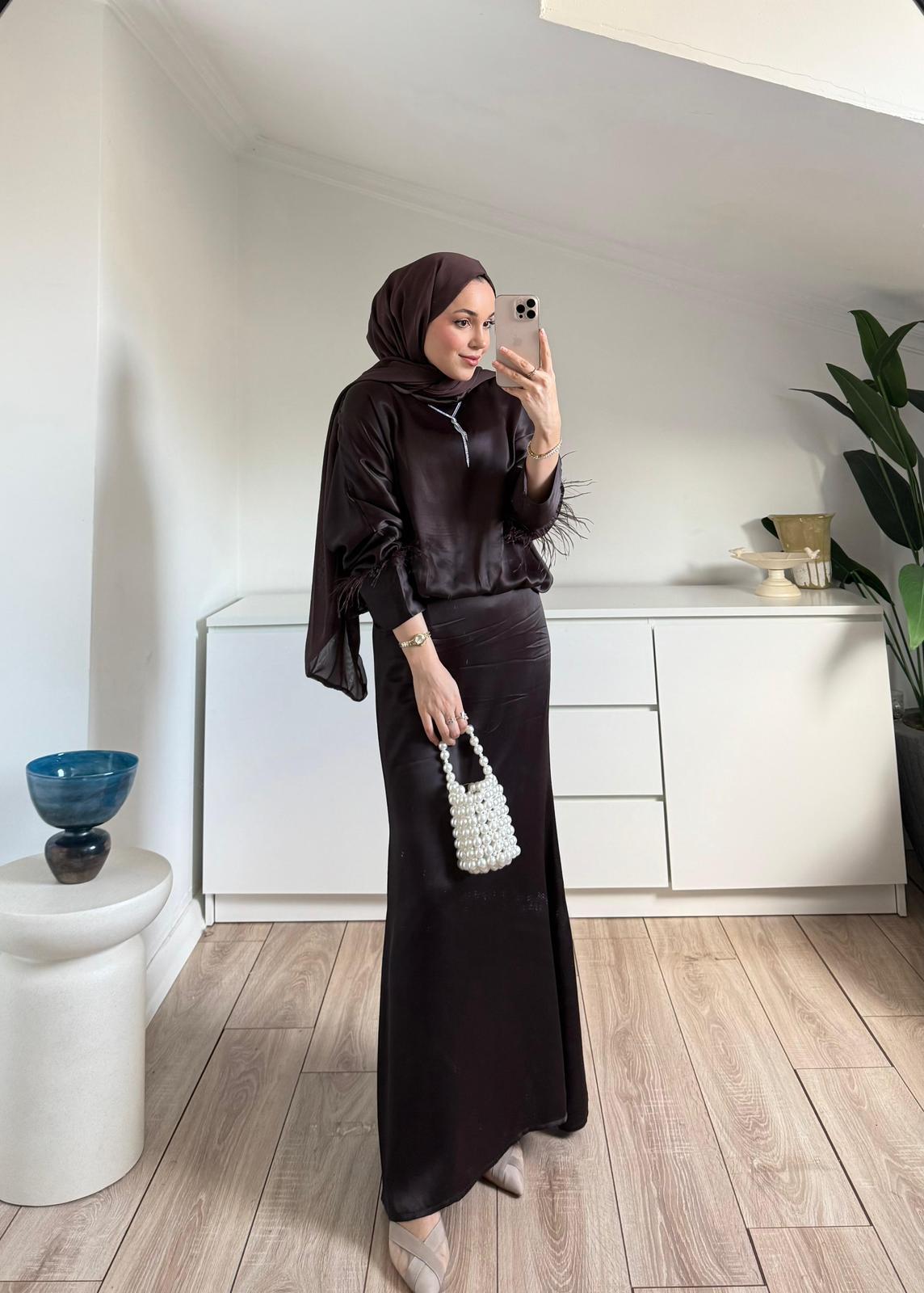 LİSA BALIK ETEKLİ ABİYE ACI KAHVE