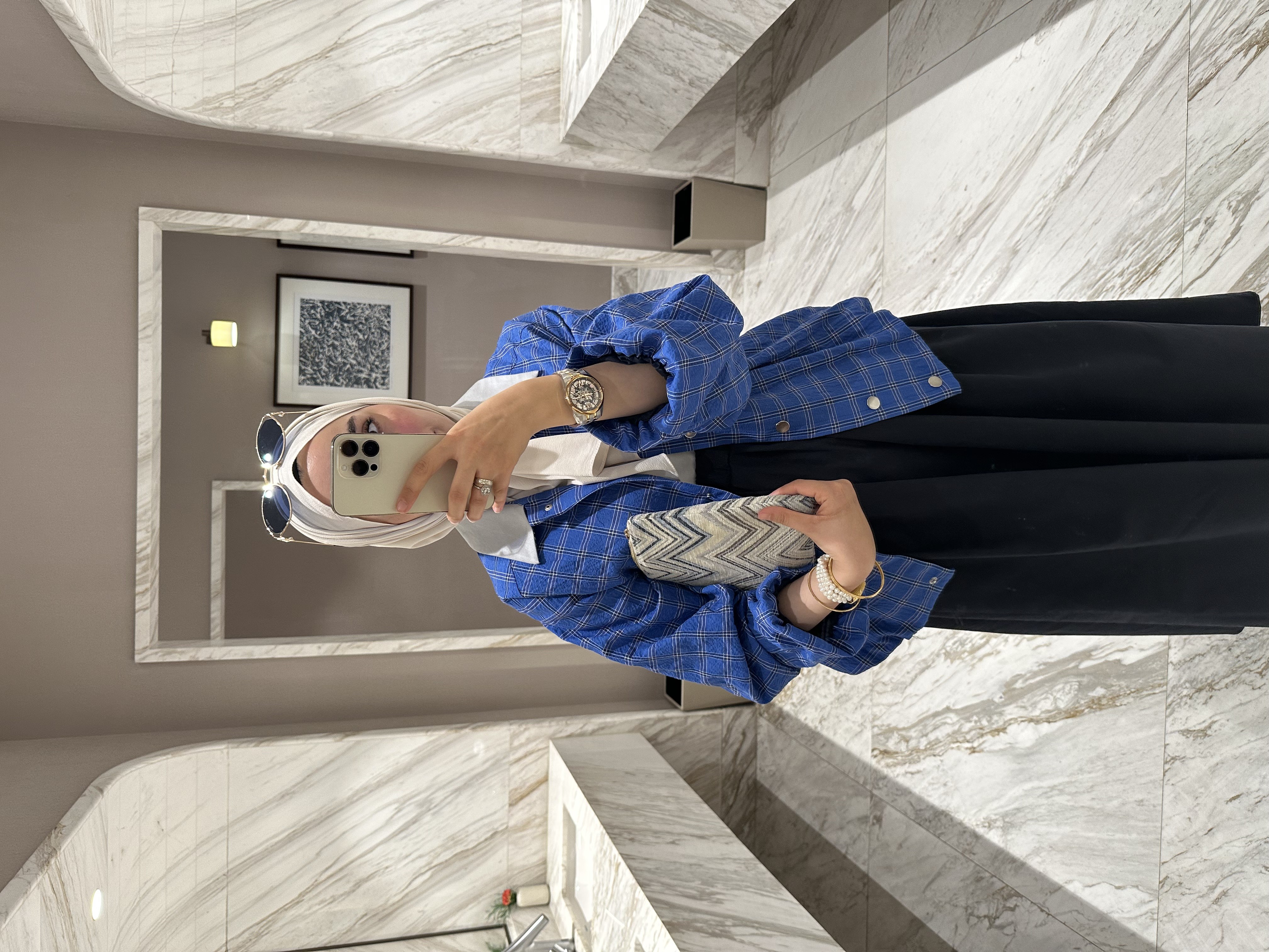 Mavi Ekose Oversize Ceket