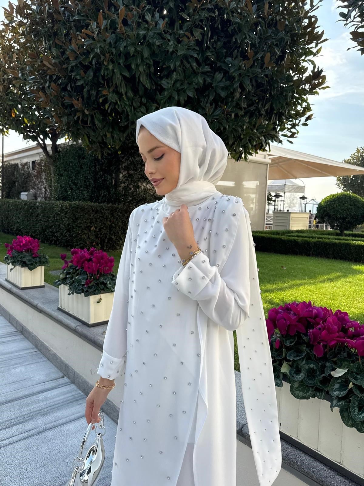 MOONLİGHT ABAYA TAKIM BEYAZ