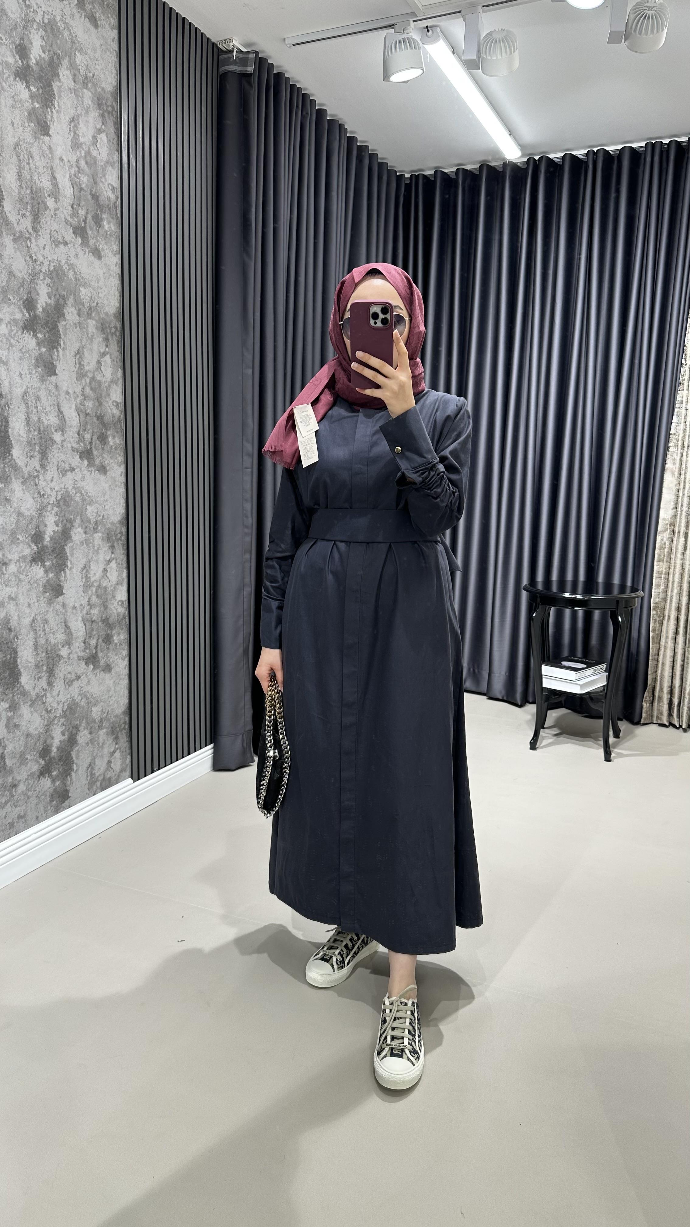 Poplin Elbise Lacivert 