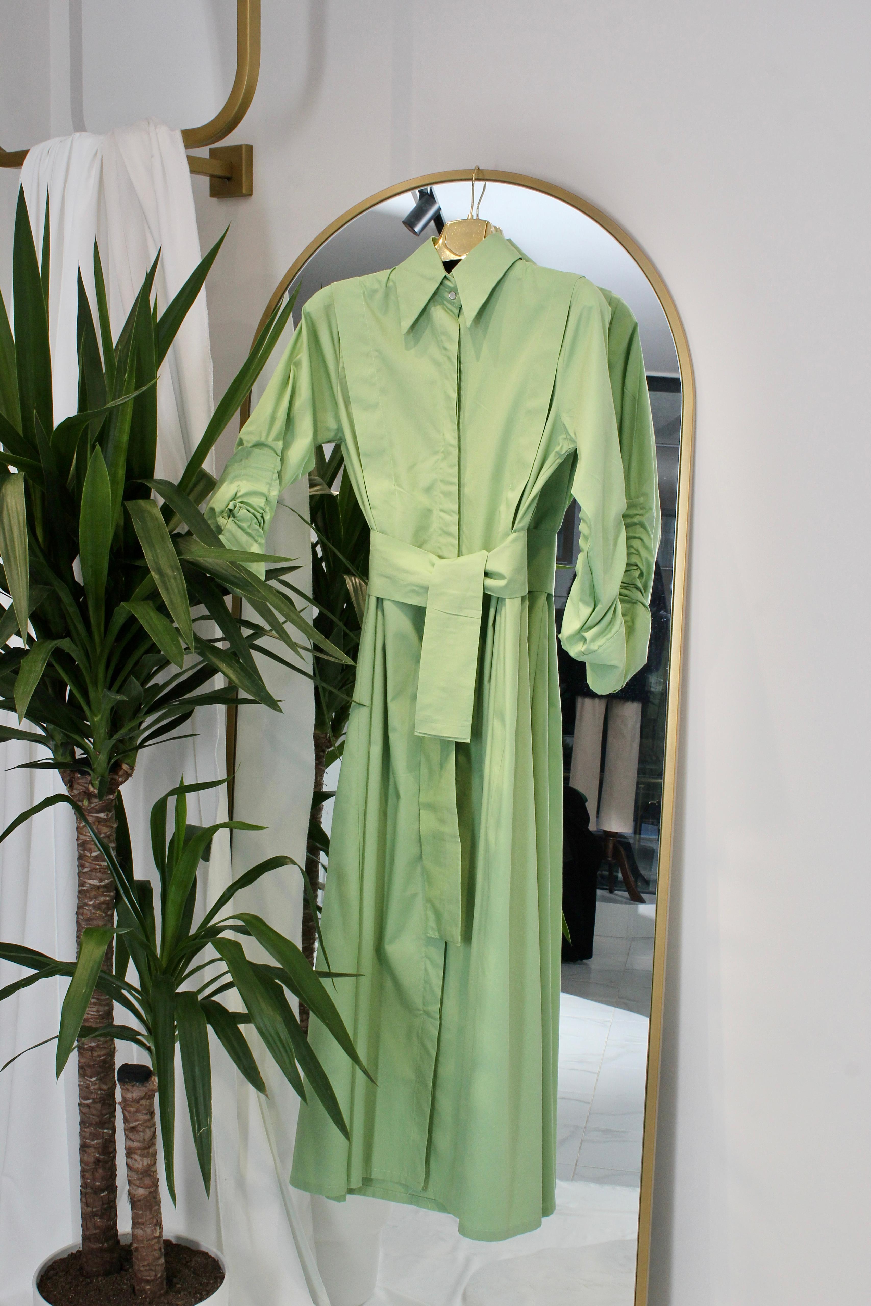 Poplin Elbise Mint Yeşili