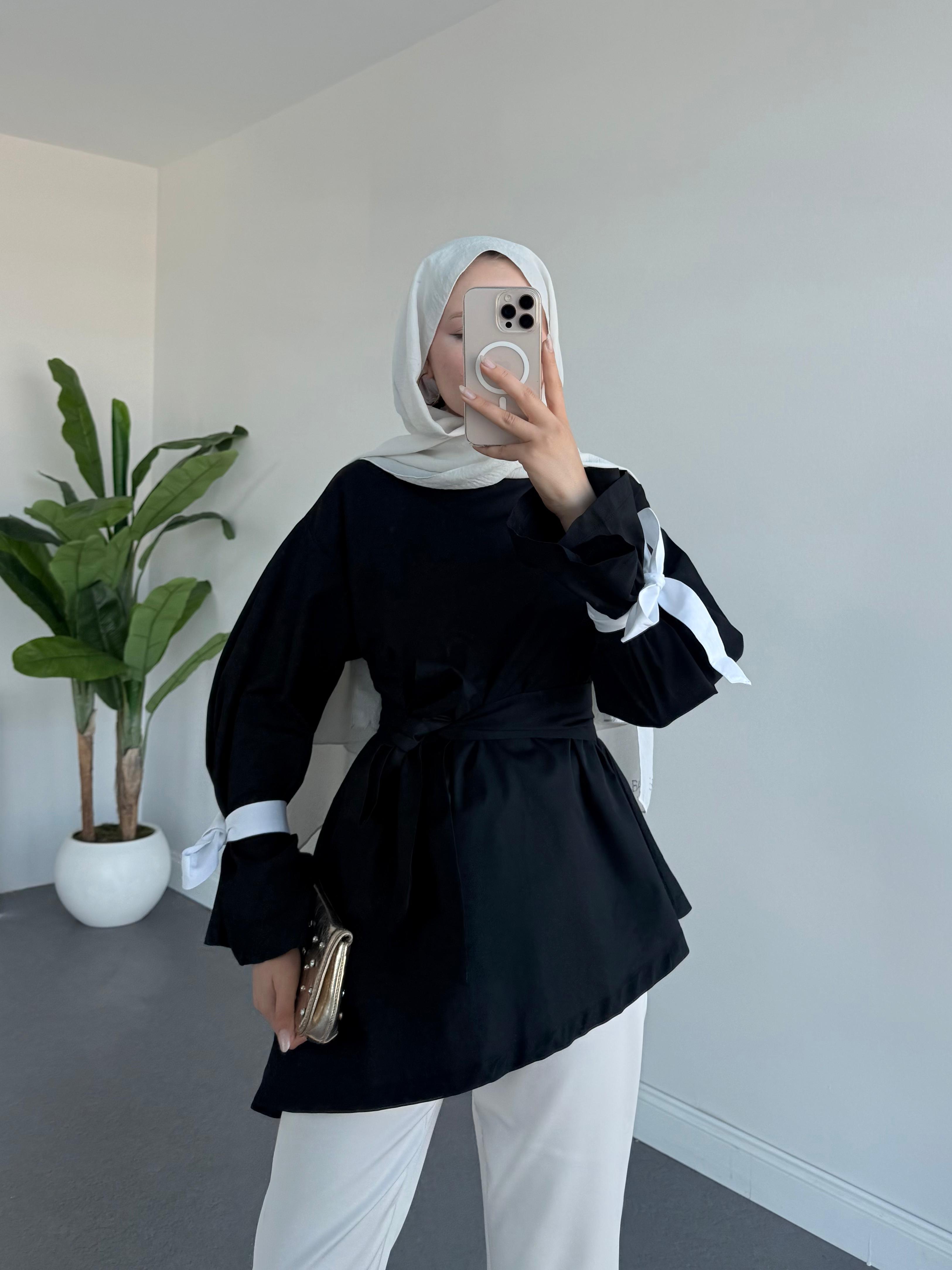 SHEYMA ÇAPRAZ TASARIM GÖMLEK SİYAH