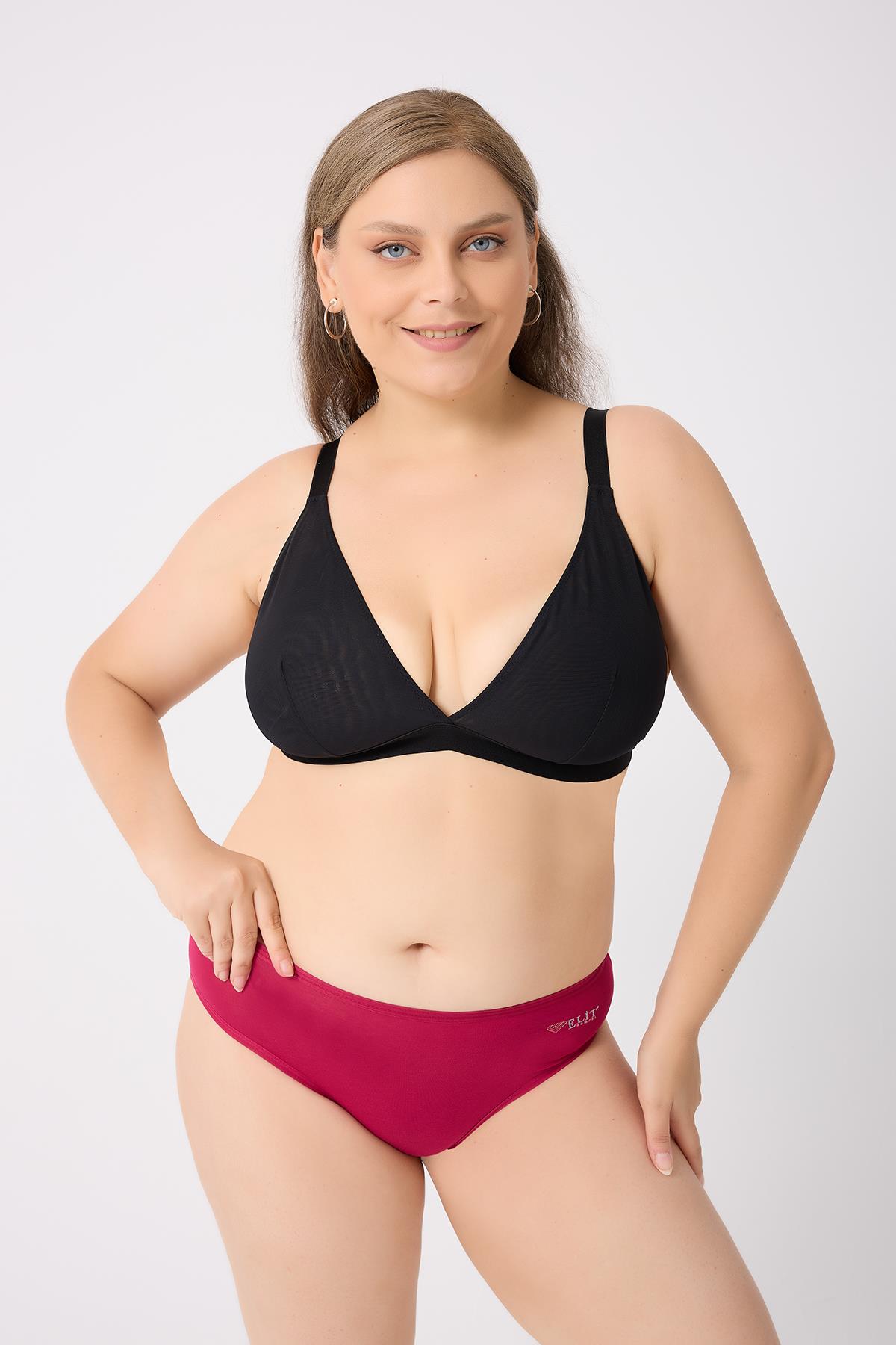 3Lü Adet Vişne Çürüğü Rengi Pamuklu Bayan Bikini