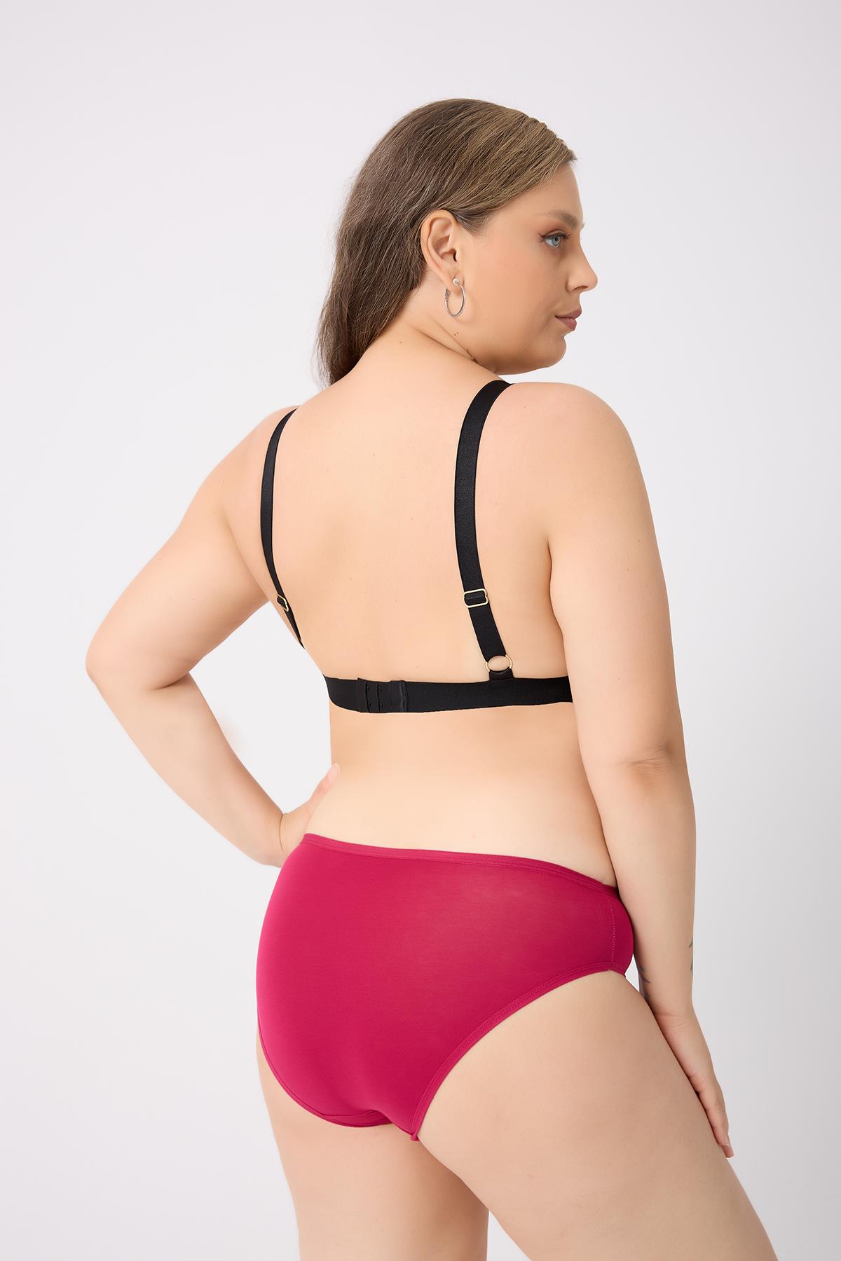 3Lü Adet Vişne Çürüğü Rengi Pamuklu Bayan Bikini