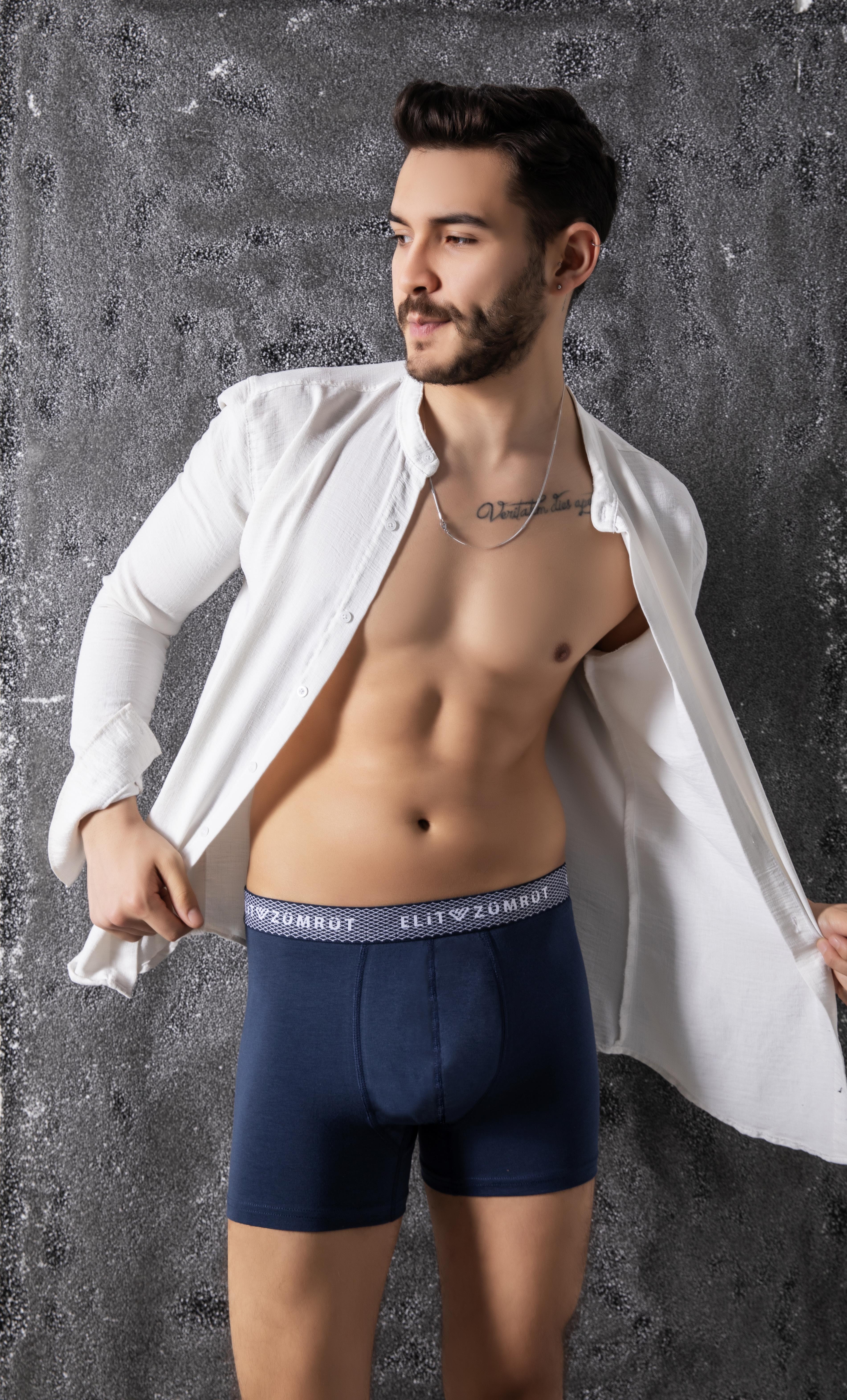 Erkek Baklava Lastikli Pamuklu Likralı Boxer 3Lü Paket